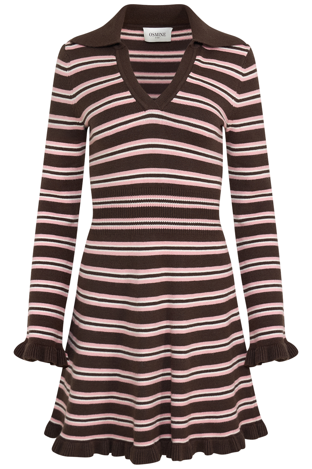 Marie Knitted Stripe Dress - Brown/Light Pink
