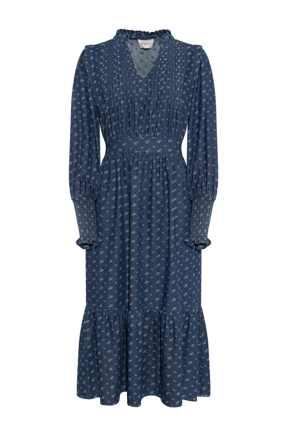 Evina Denim Flower Midi Dress - Blue Floral