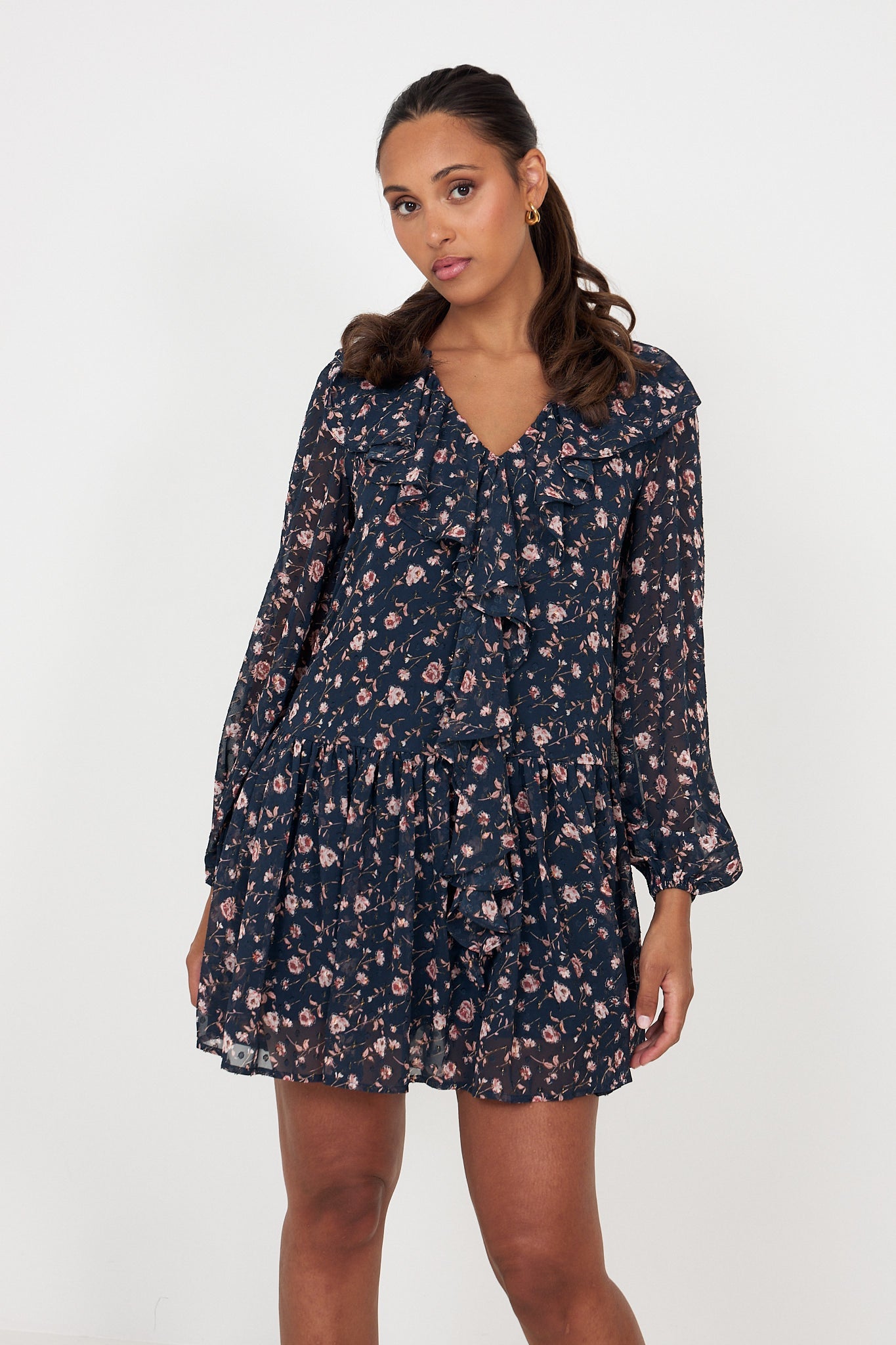 Hellvi Floral Mini Dress - Navy Flower