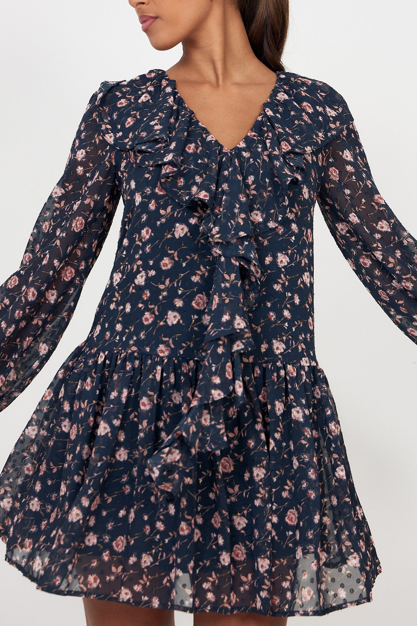 Hellvi Floral Mini Dress - Navy Flower