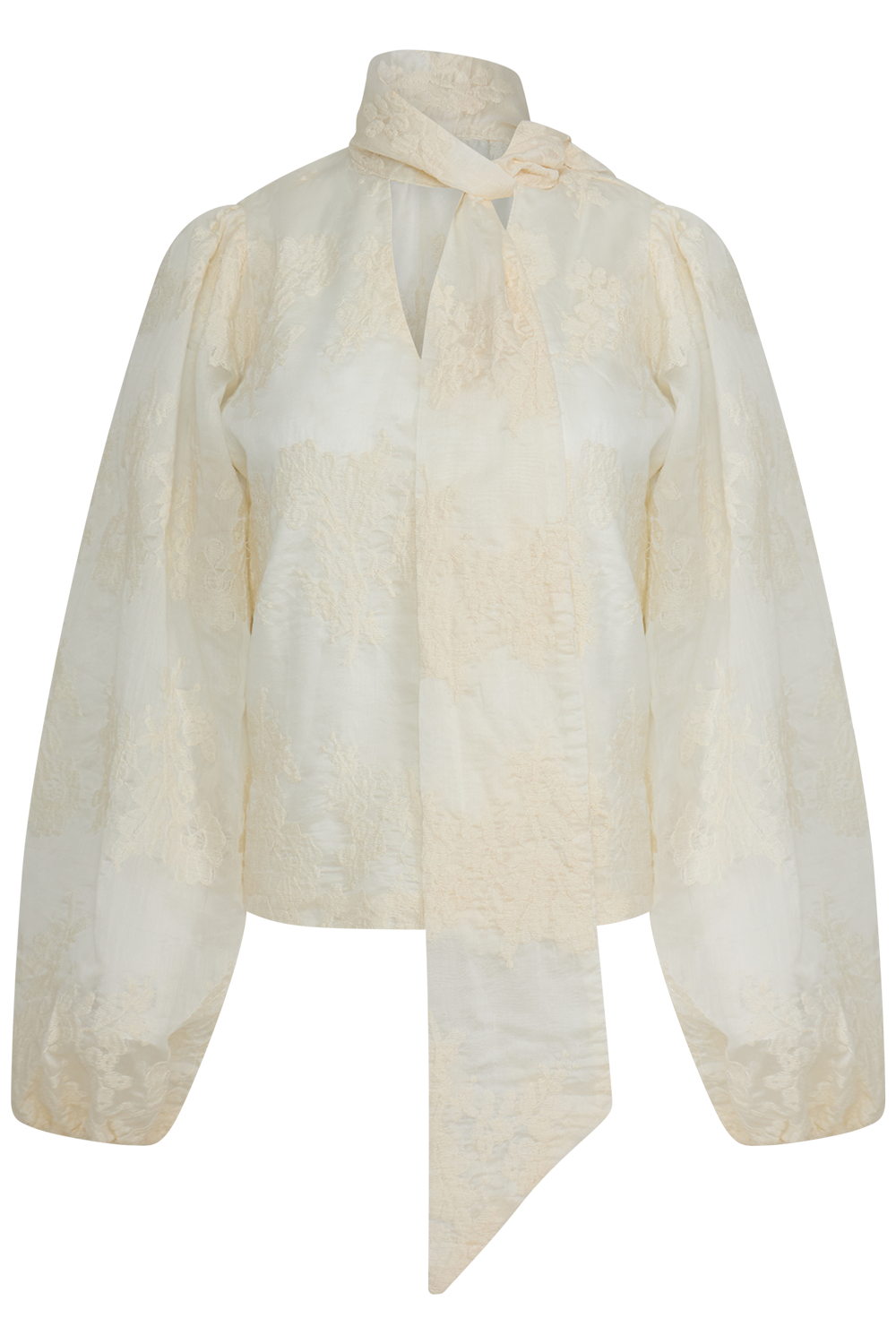 Jofrid Lace Bow Blouse - Creme