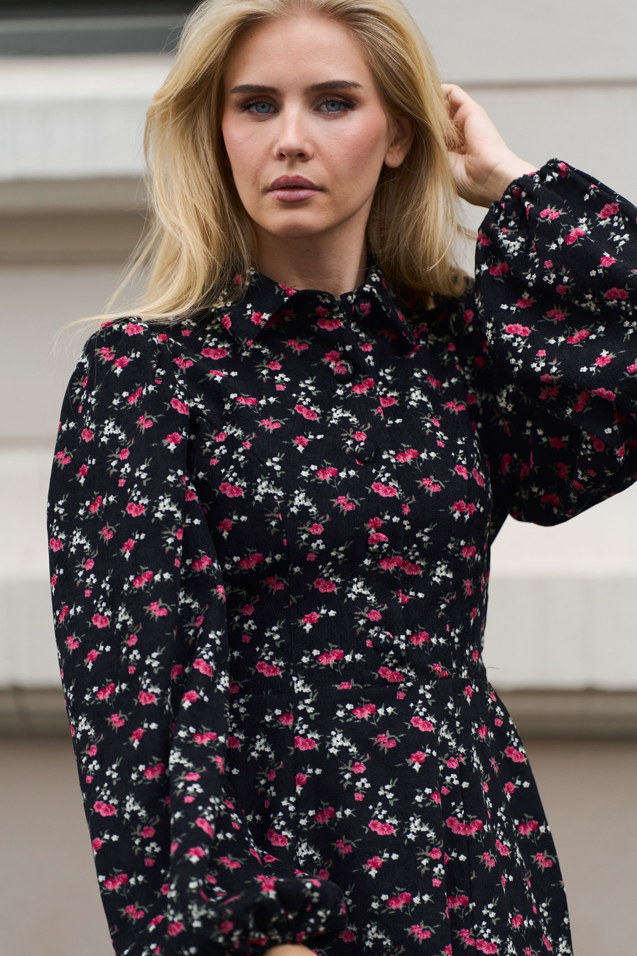 Mandy Cord Flower Mini Dress - Black/Pink