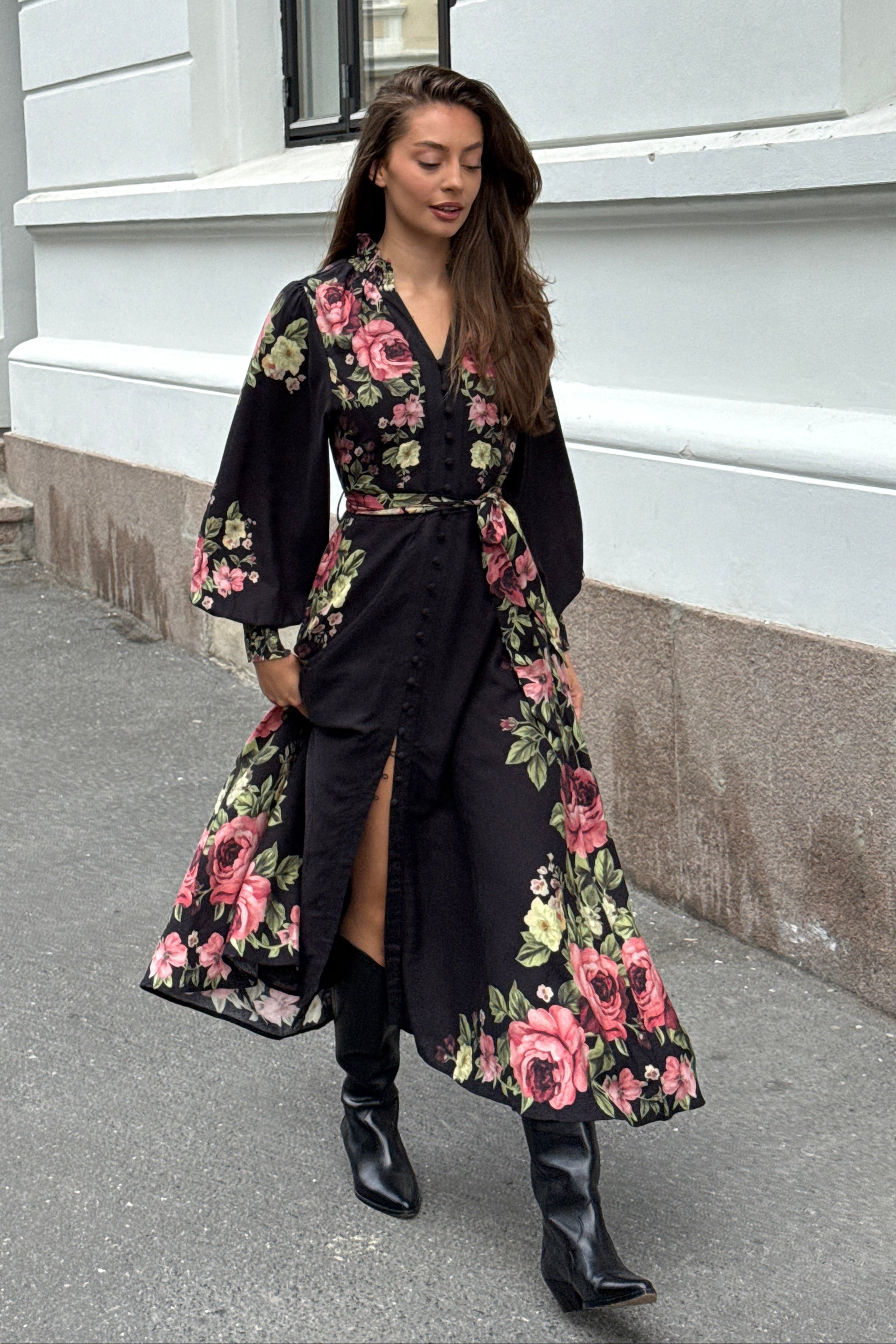 Benedicte Linen Midi Dress - Dark Pink
