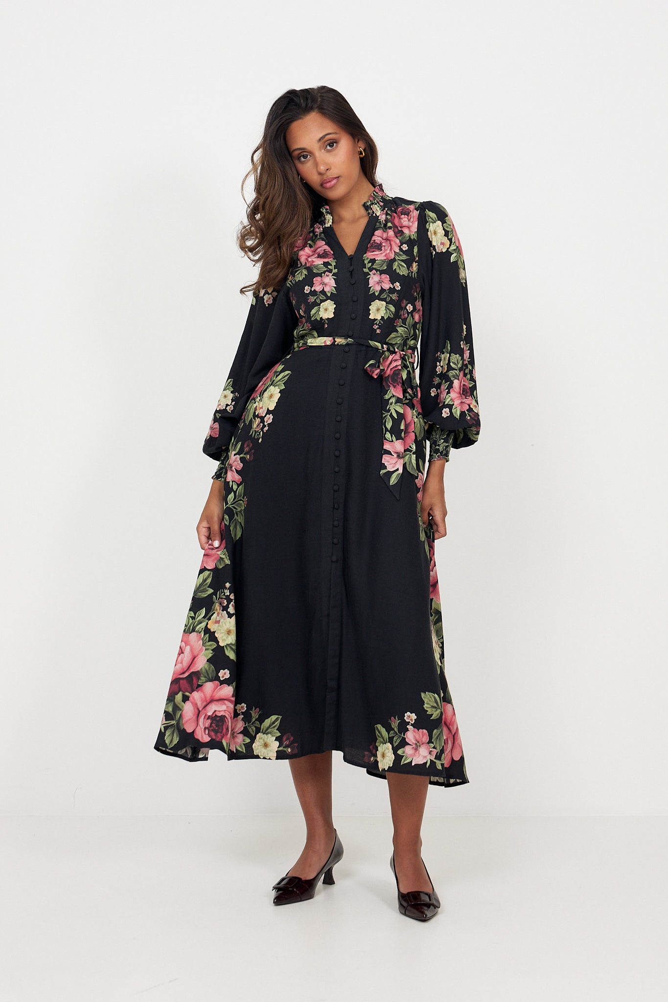 Benedicte Linen Midi Dress - Dark Pink