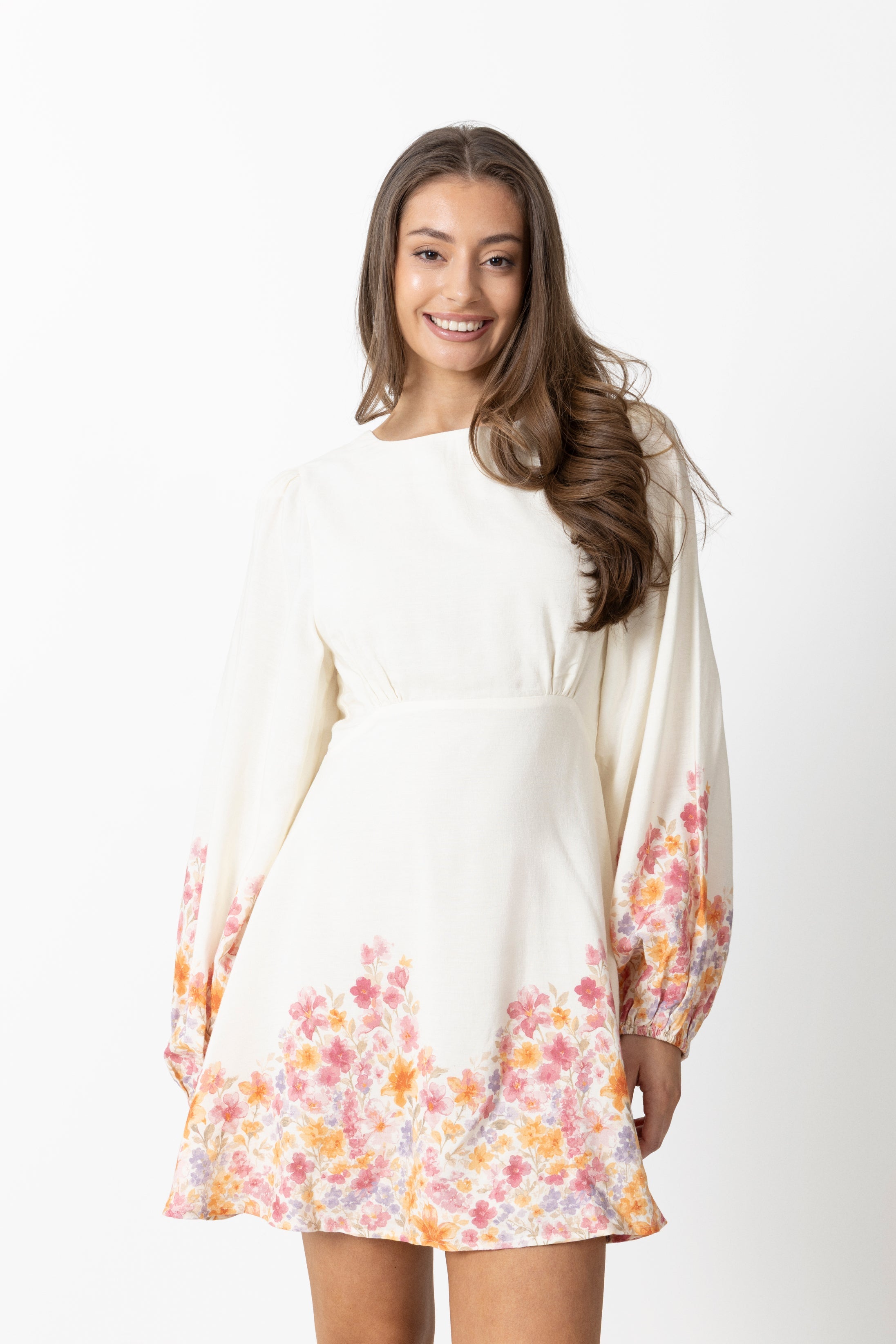 Edda Linen Dress - Off-White / Pink