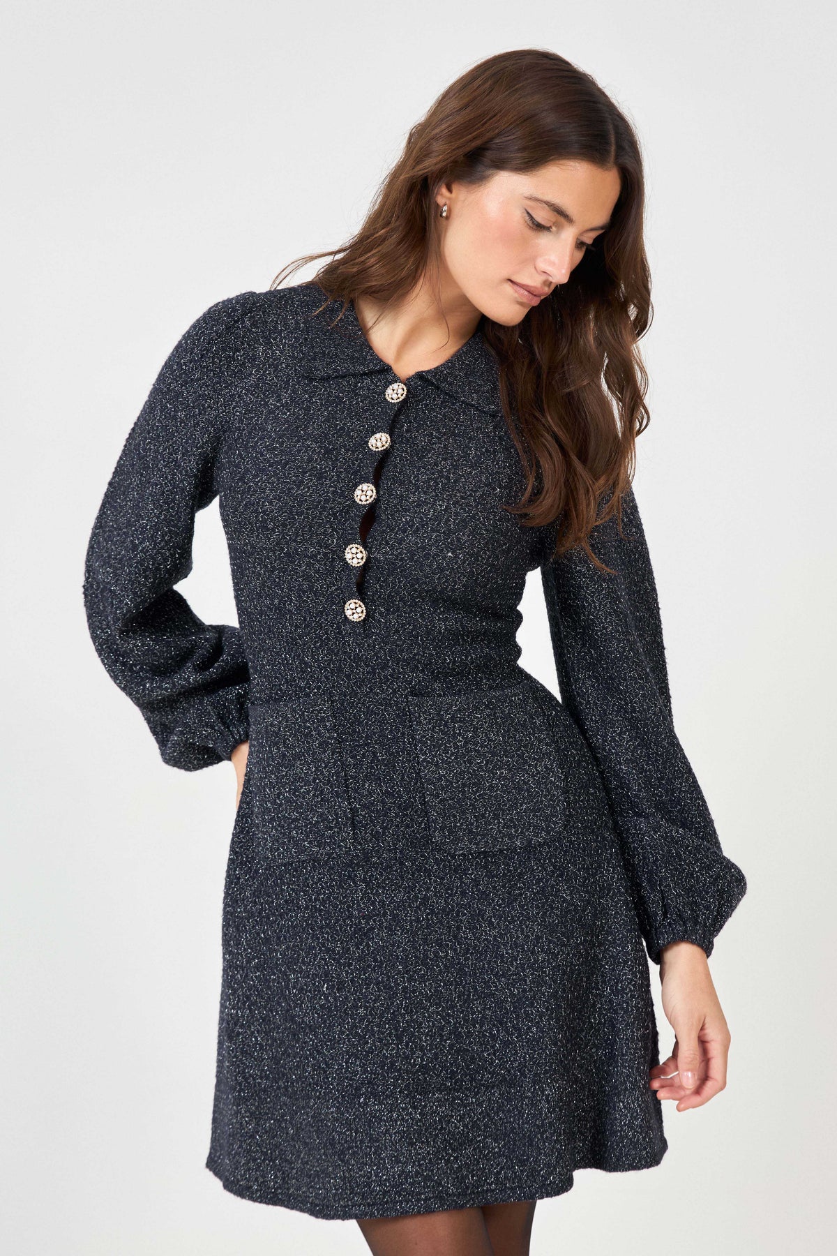 Eira Sparkle Knit Mini Dress - Navy