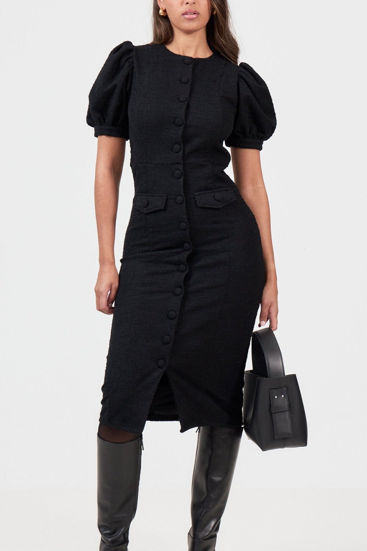 Irma Boucle Midi Dress - Black