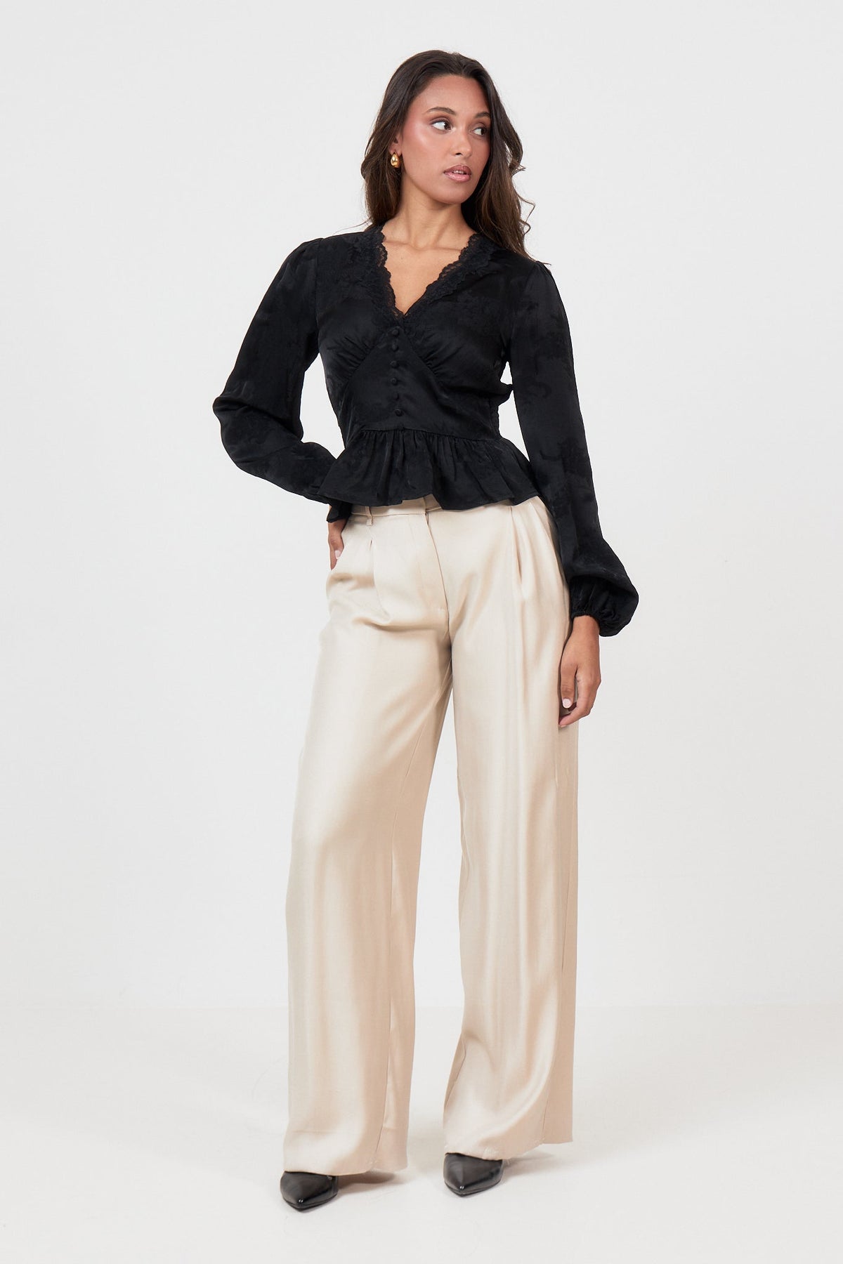 Nord Satin Lace Blouse - Black