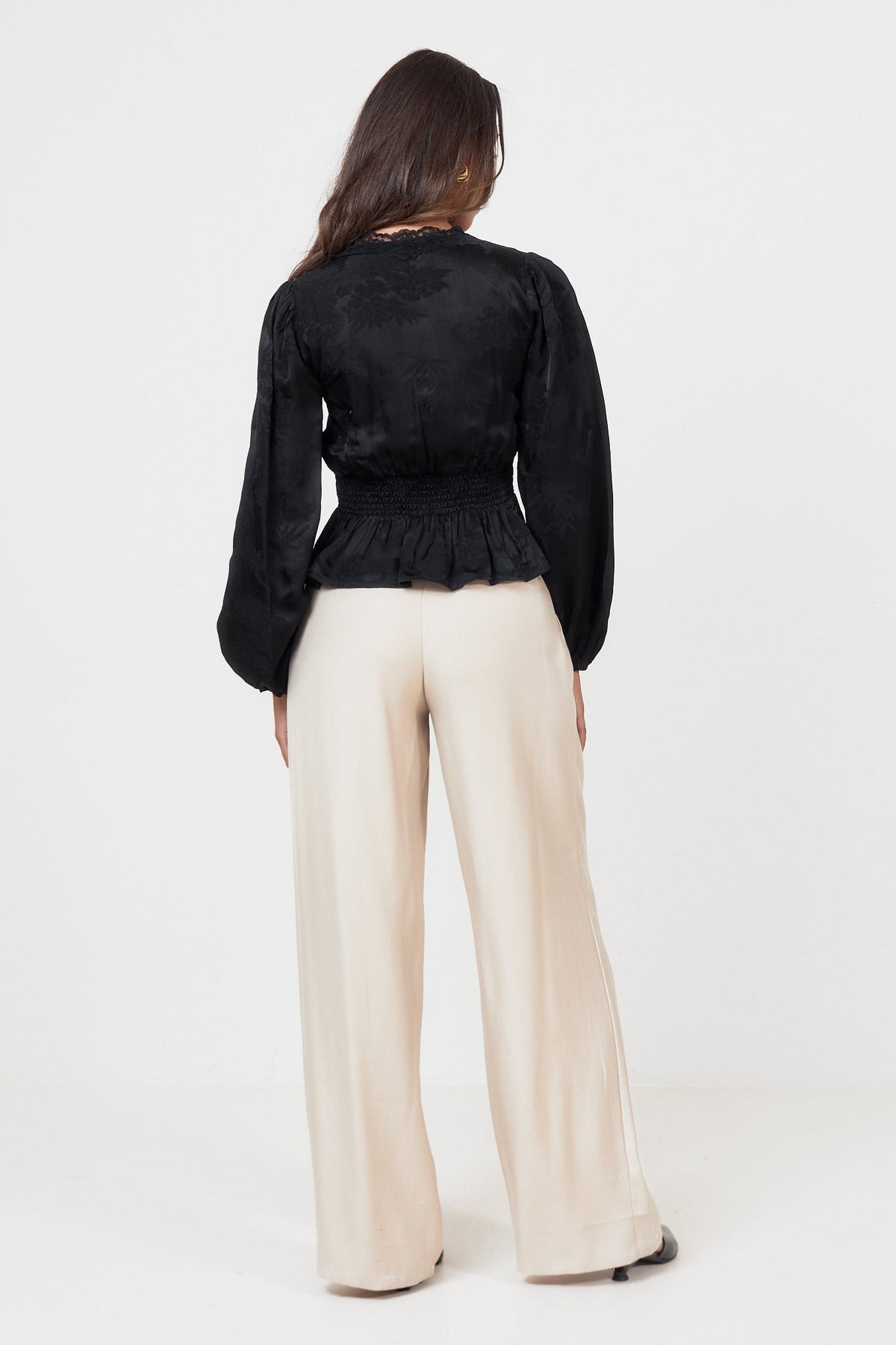Nord Satin Lace Blouse - Black