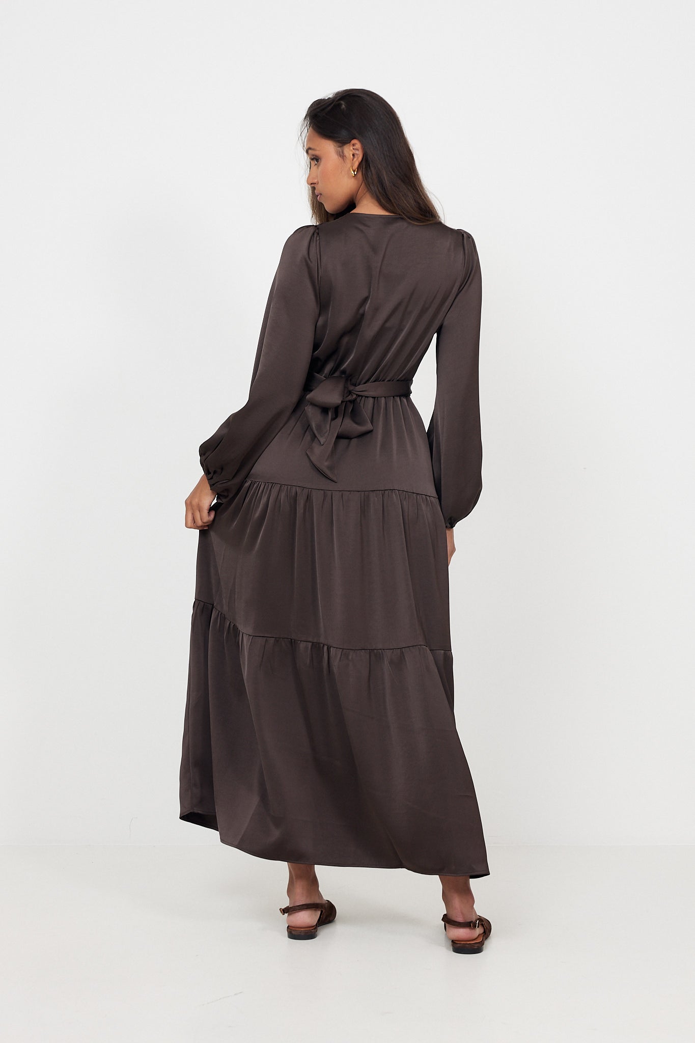 Hedvig Satin Dress - Dark Brown