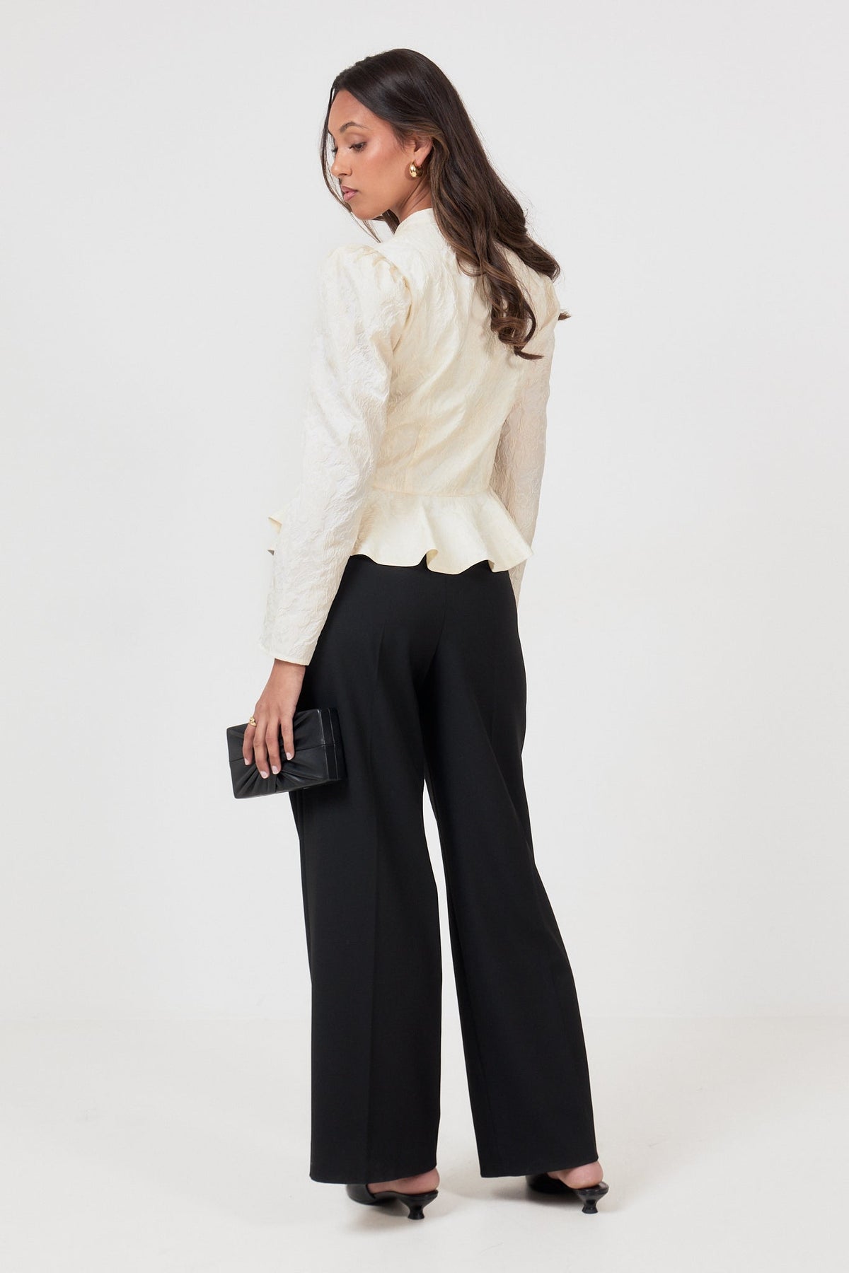 Kara Brocade Peplum Blouse - Creme
