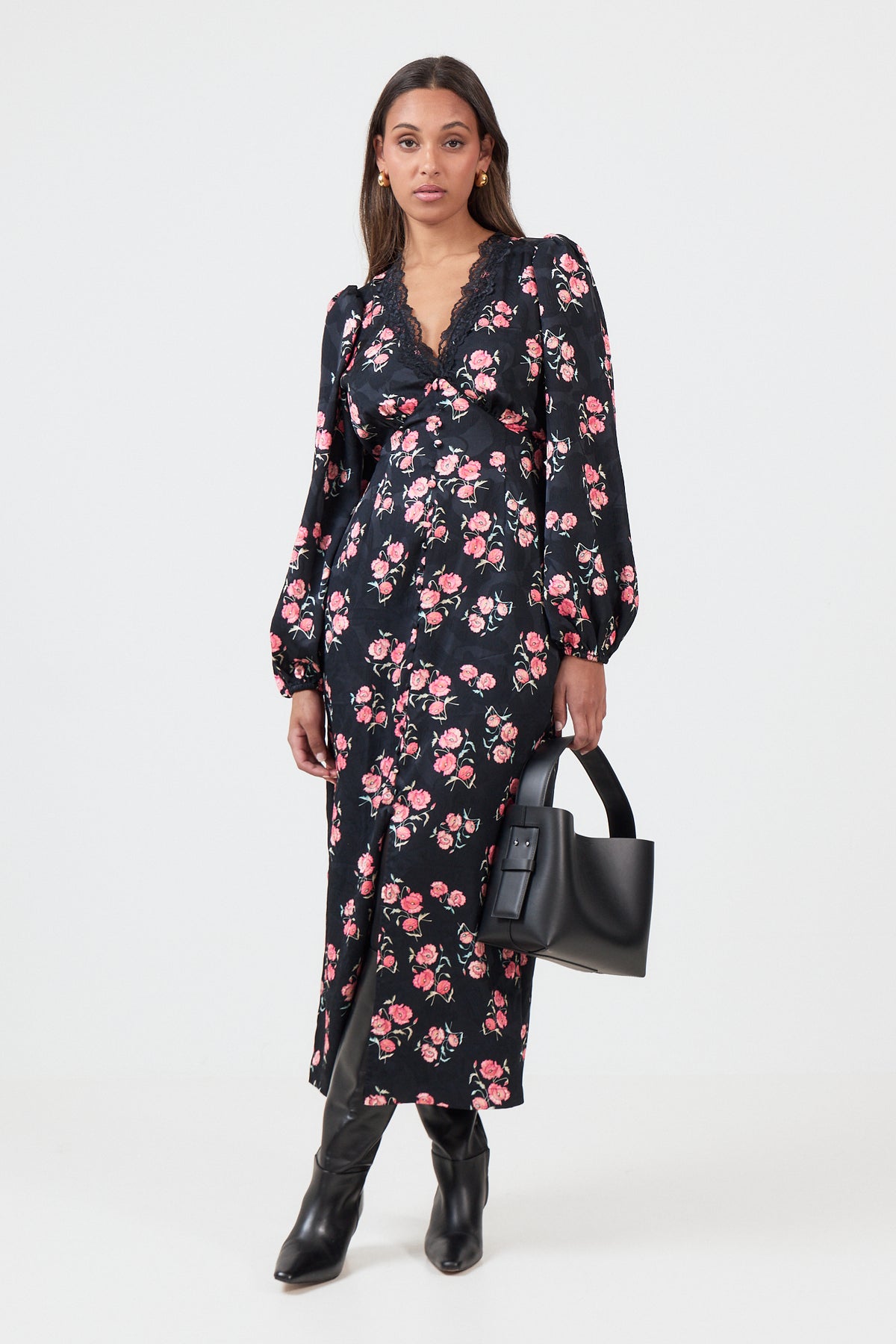 Annicken Floral Midi Dress - Black Floral