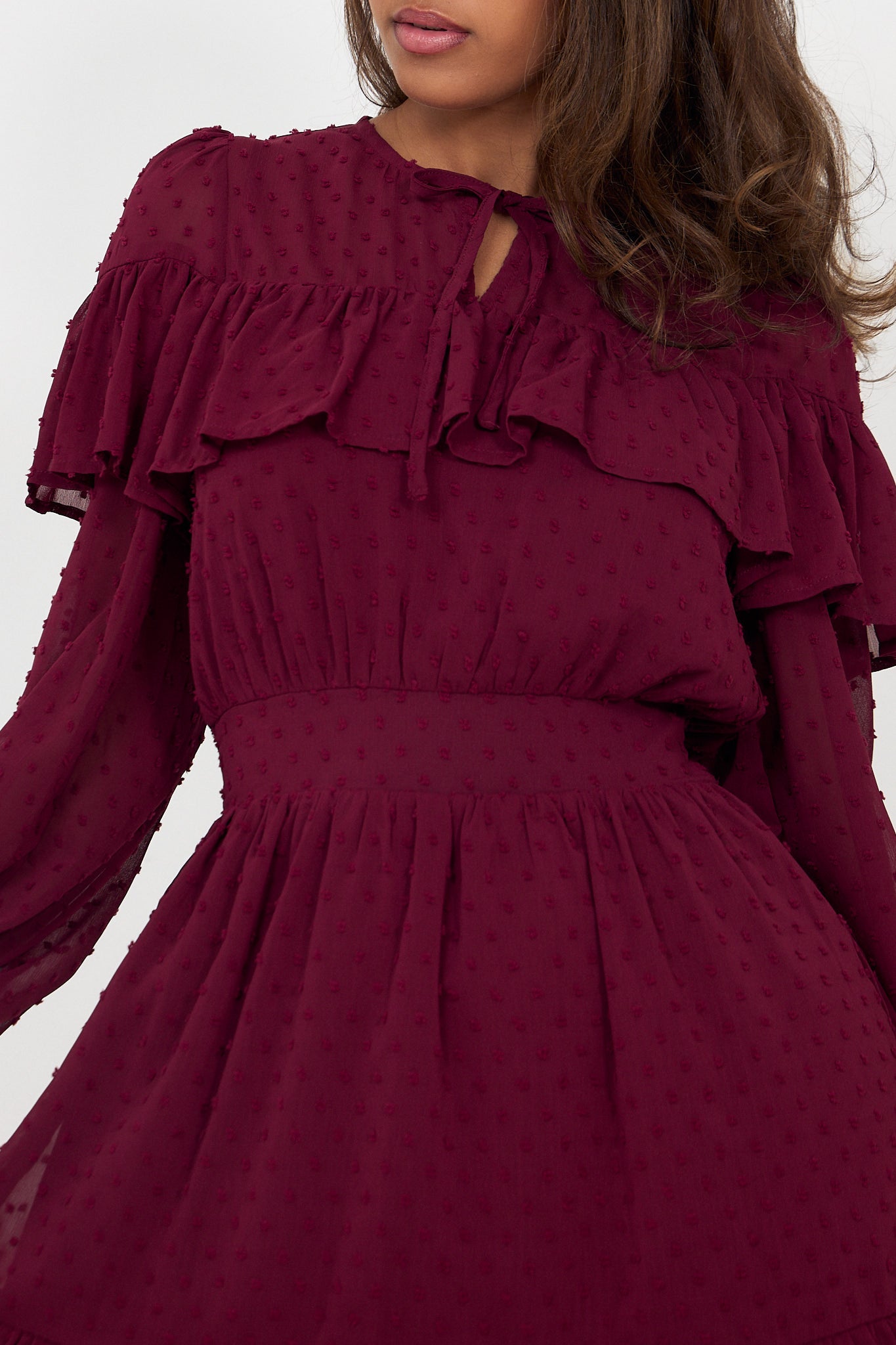Eyra Ruffle Mini Dress - Bordeaux