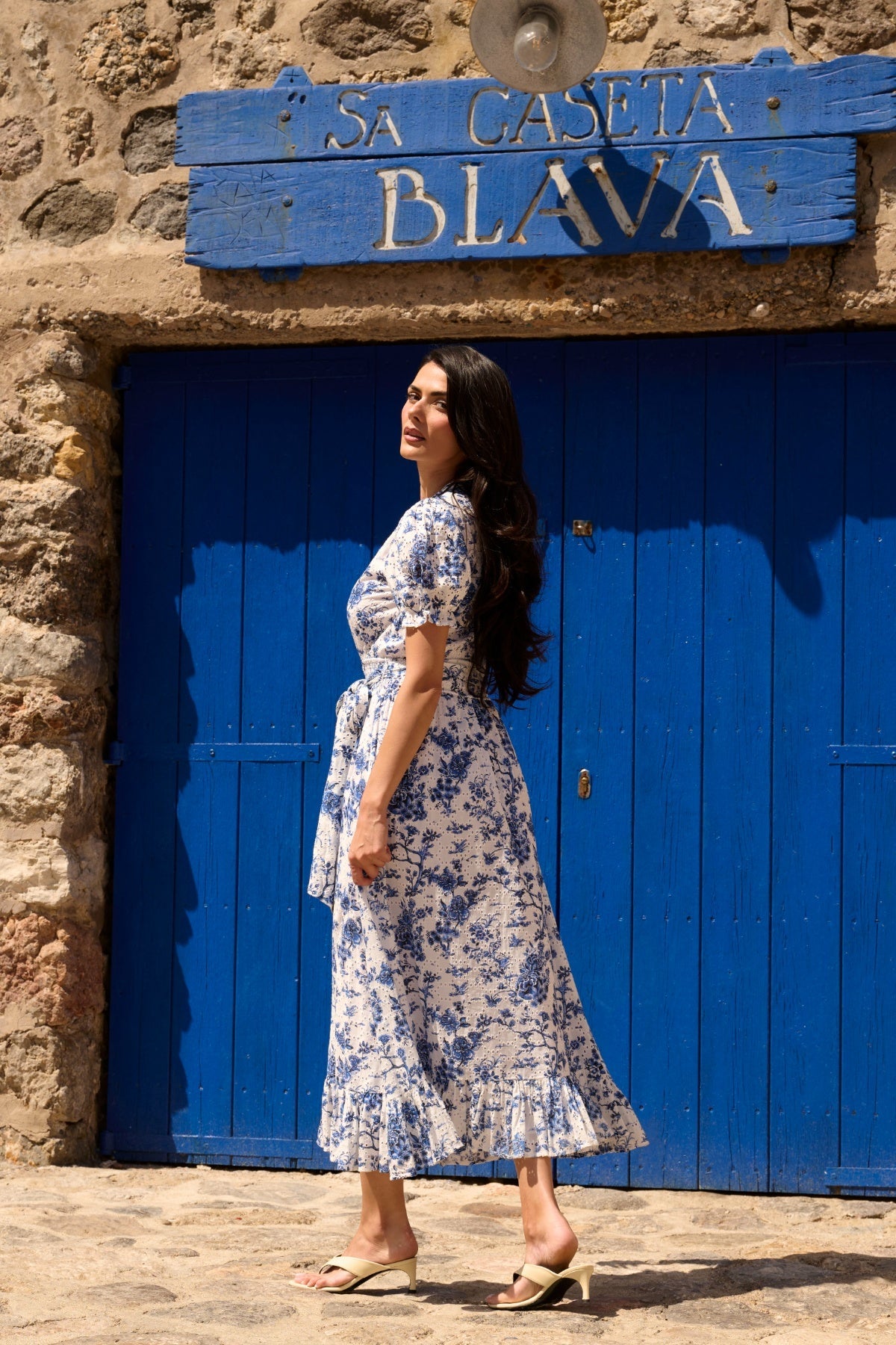 Gertrude Broderie Anglaise Maxi Dress - White/Blue