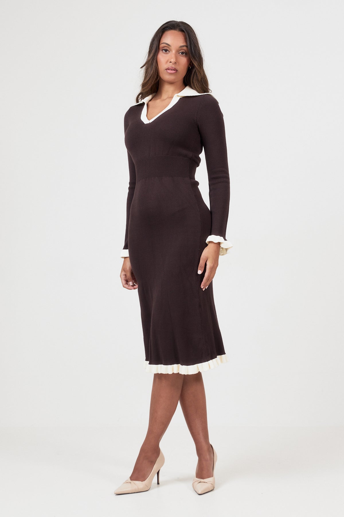 Selma Knitted Midi Dress - Dark Brown