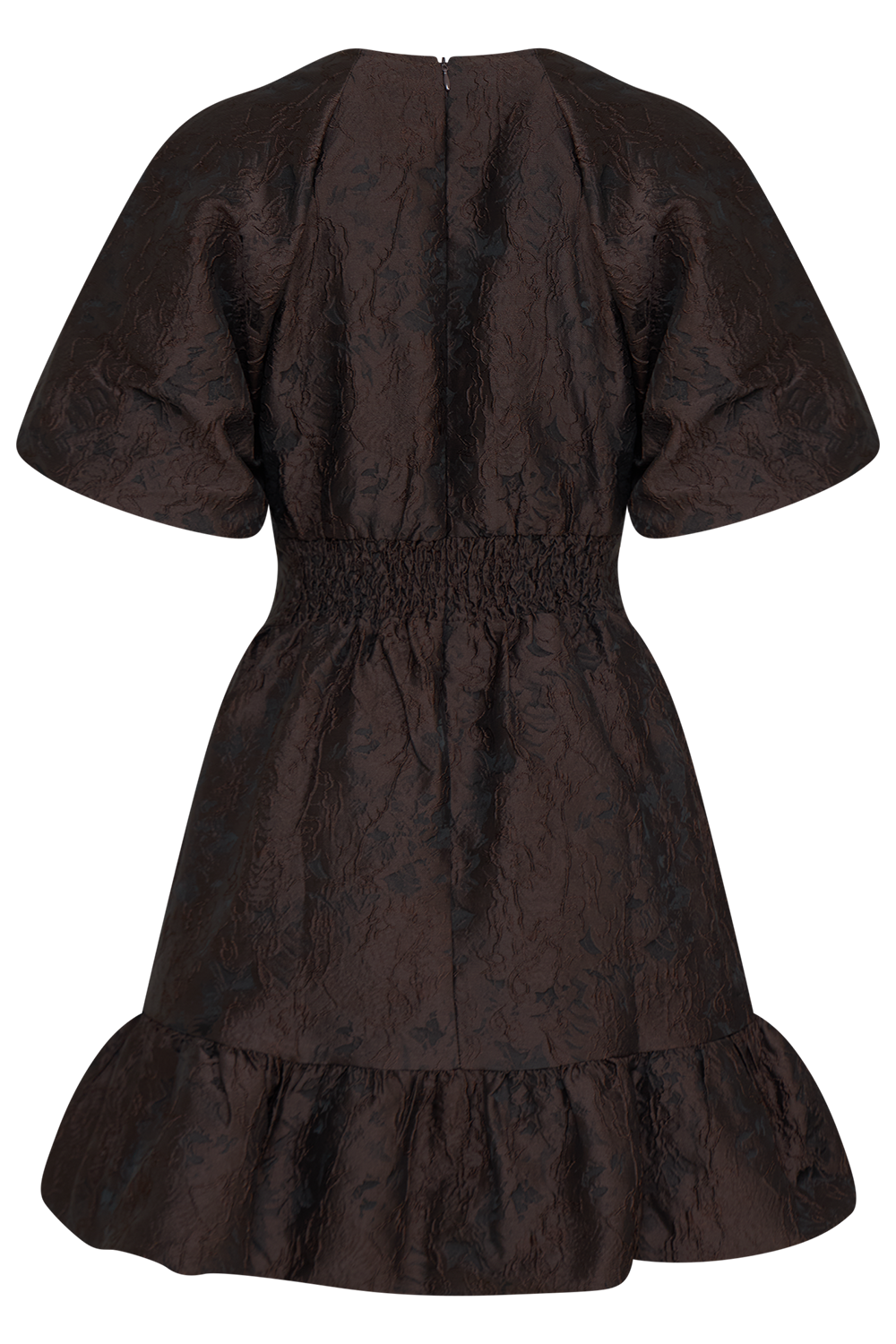 Svanhild Brocade Mini Dress - Dark Brown