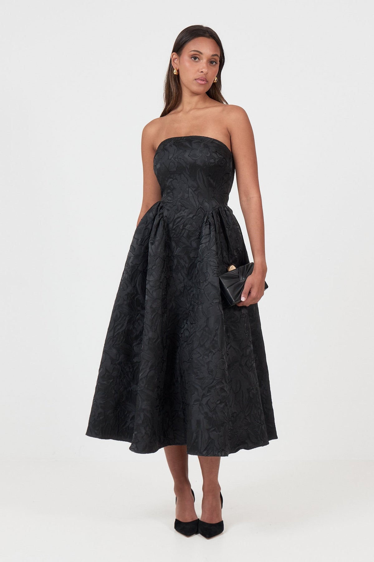Diora Brocade Midi Dress - Black