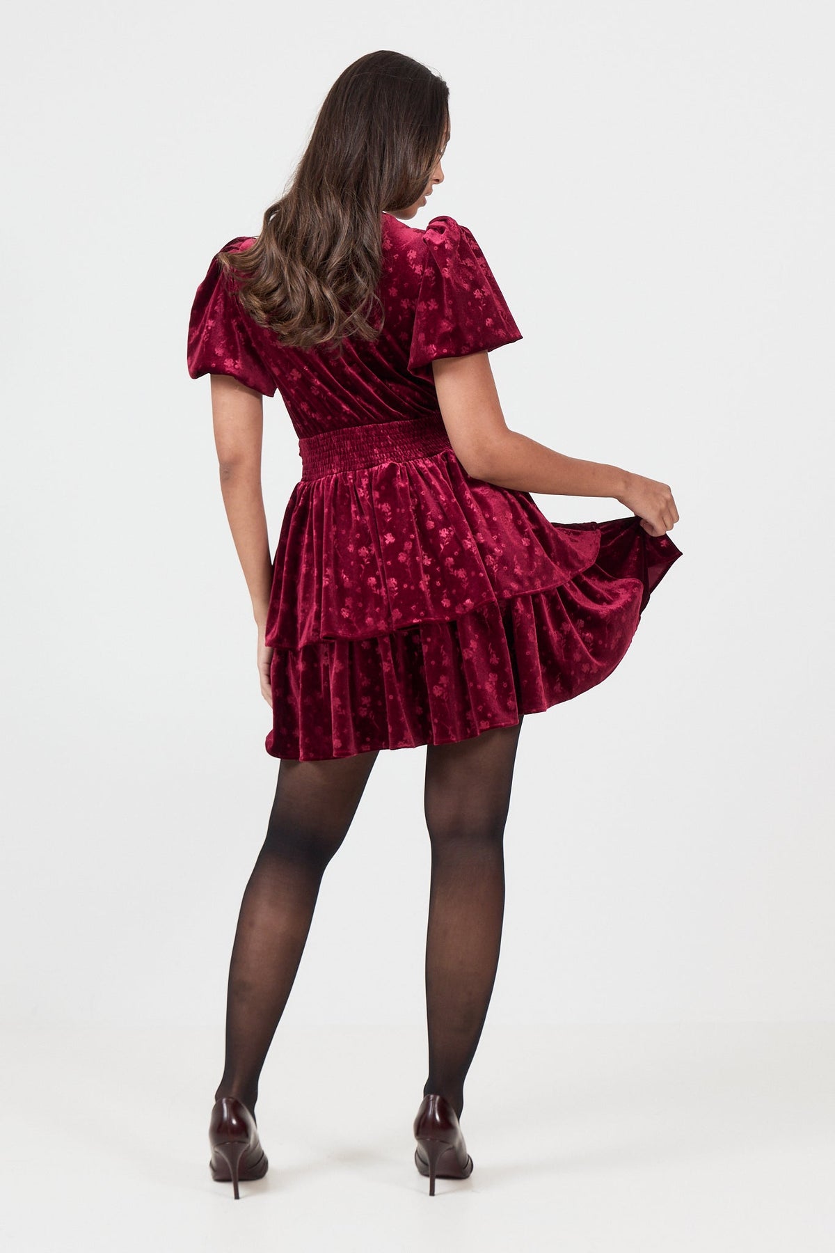 Jade Velvet Mini Dress - Dark Red