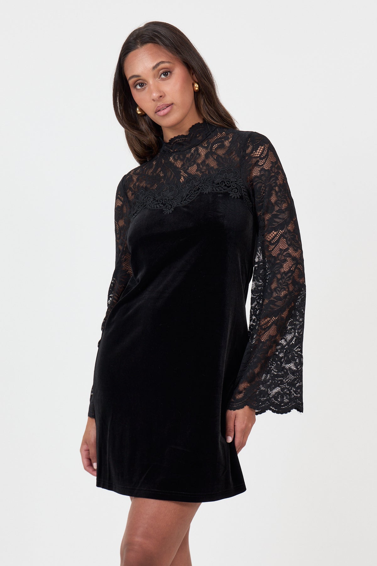 Dora Velvet Lace Mini Dress - Black