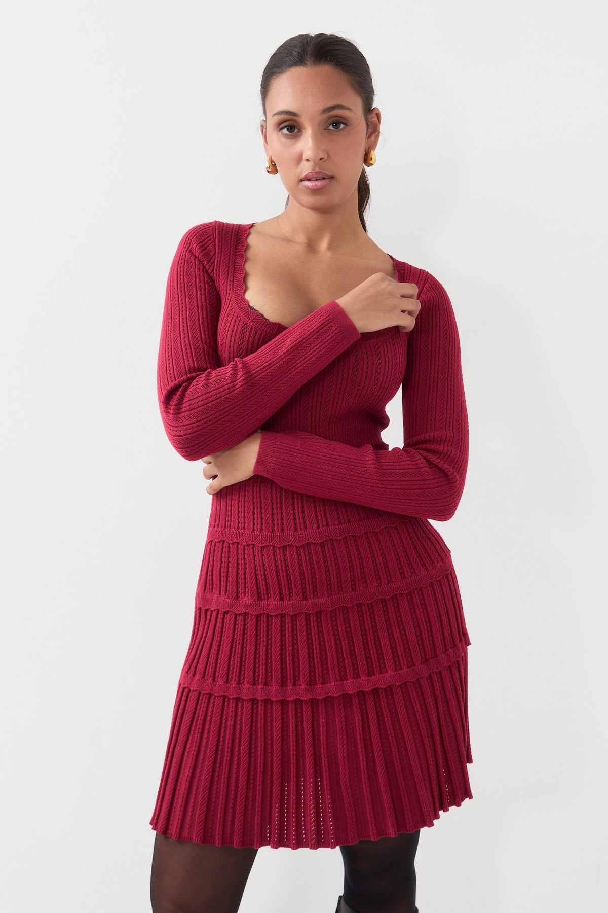 Milla Knit Mini Dress - Burgundy
