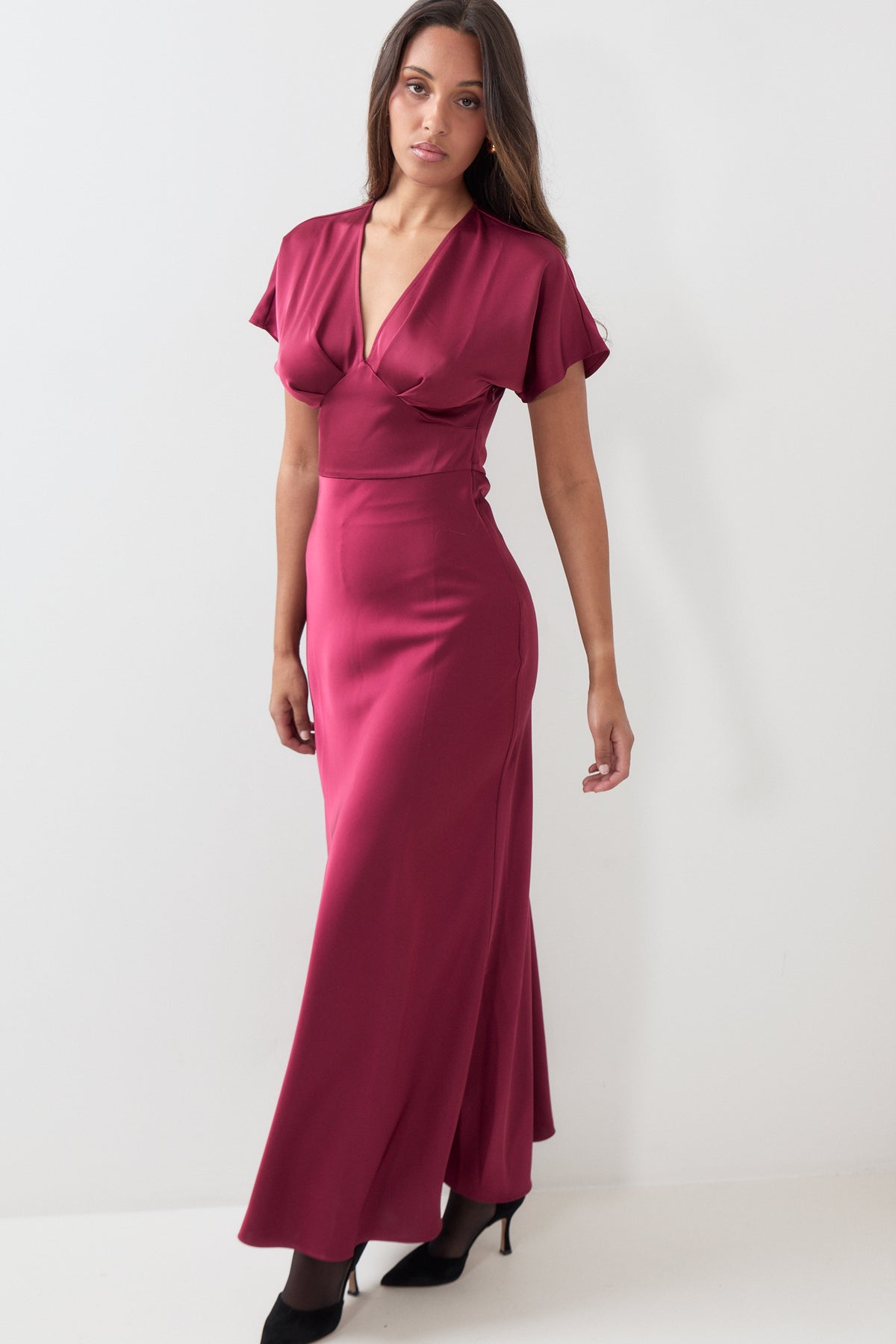 Kristin Satin Maxi Dress - Bordeaux