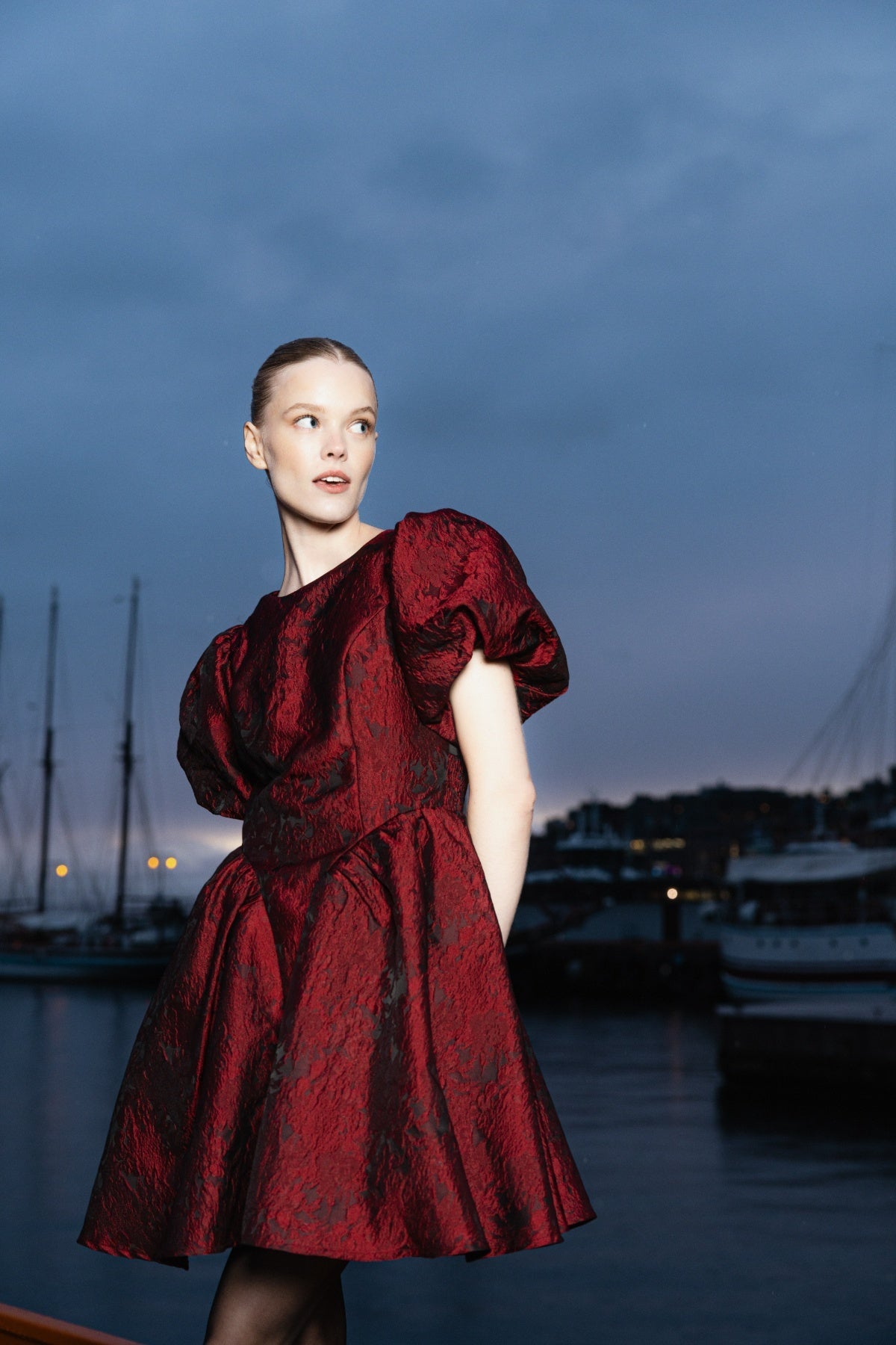 Freja Brocade Mini Dress - Red