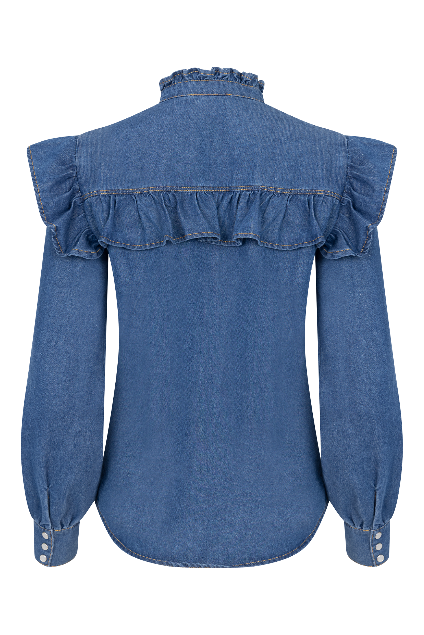 Ragna Denim Ruffle Blouse - Blue