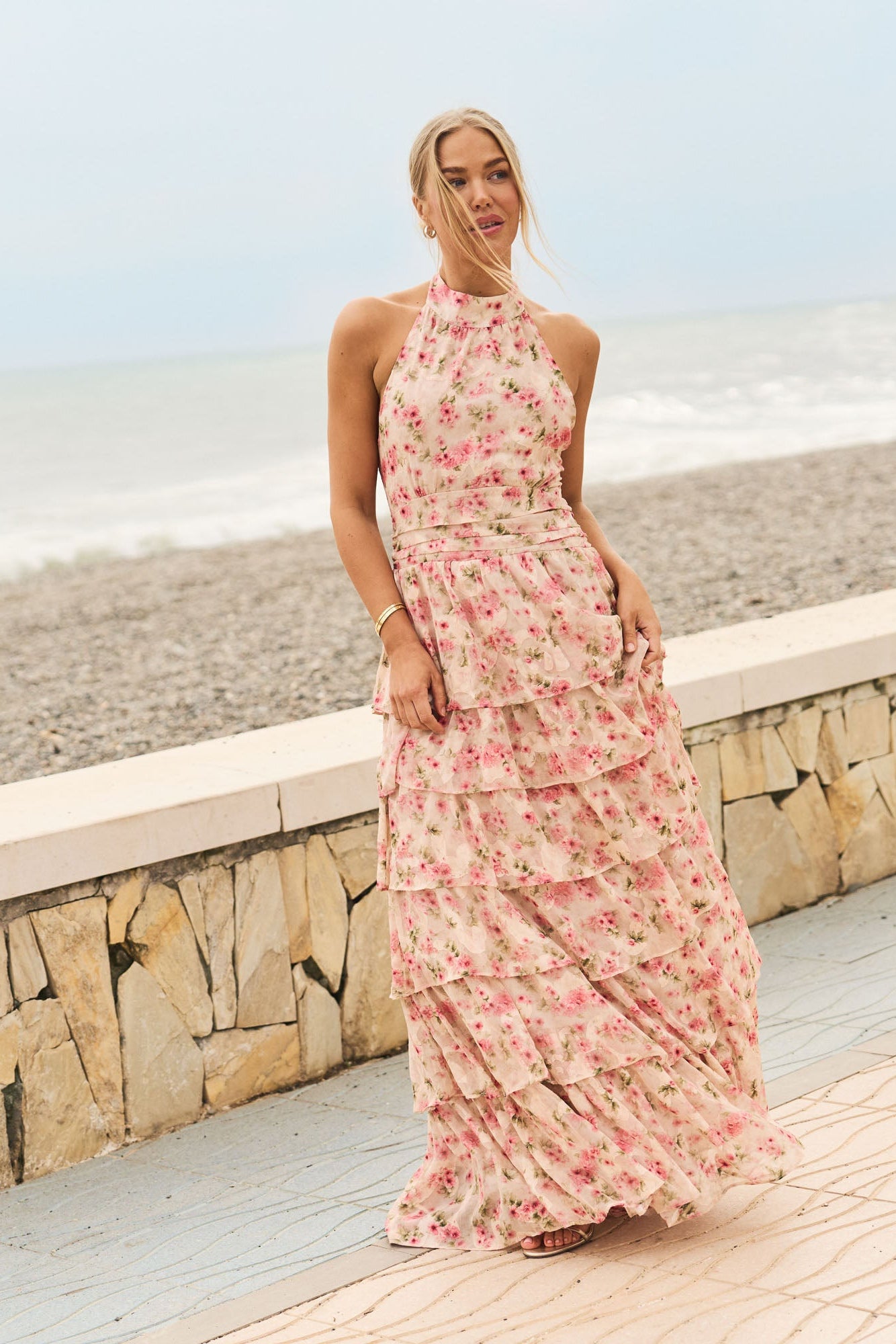 Ingalu Dreamy Floral Dress - Rose/Beige