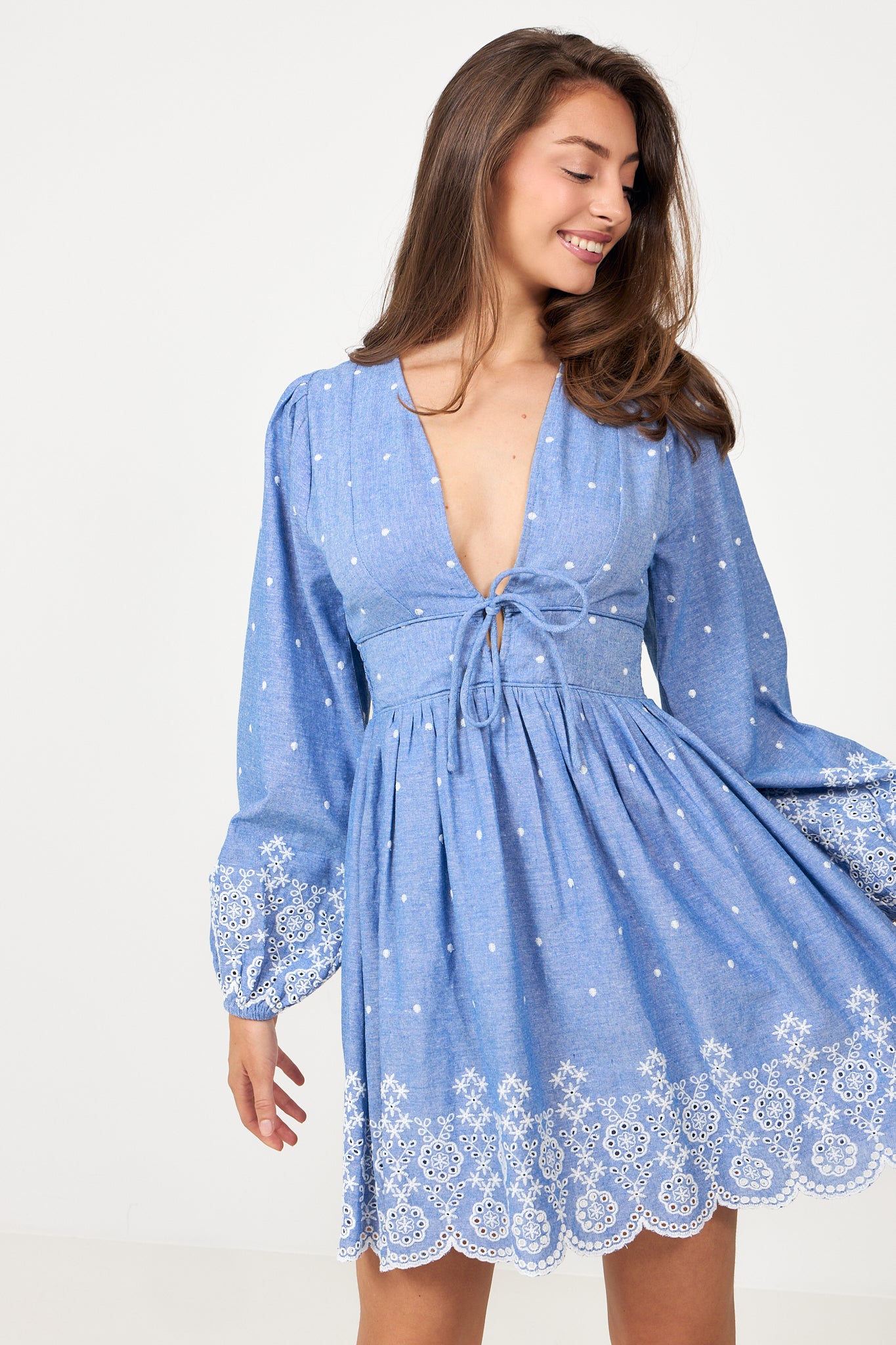 Runa Chambray Mini Dress - Blue