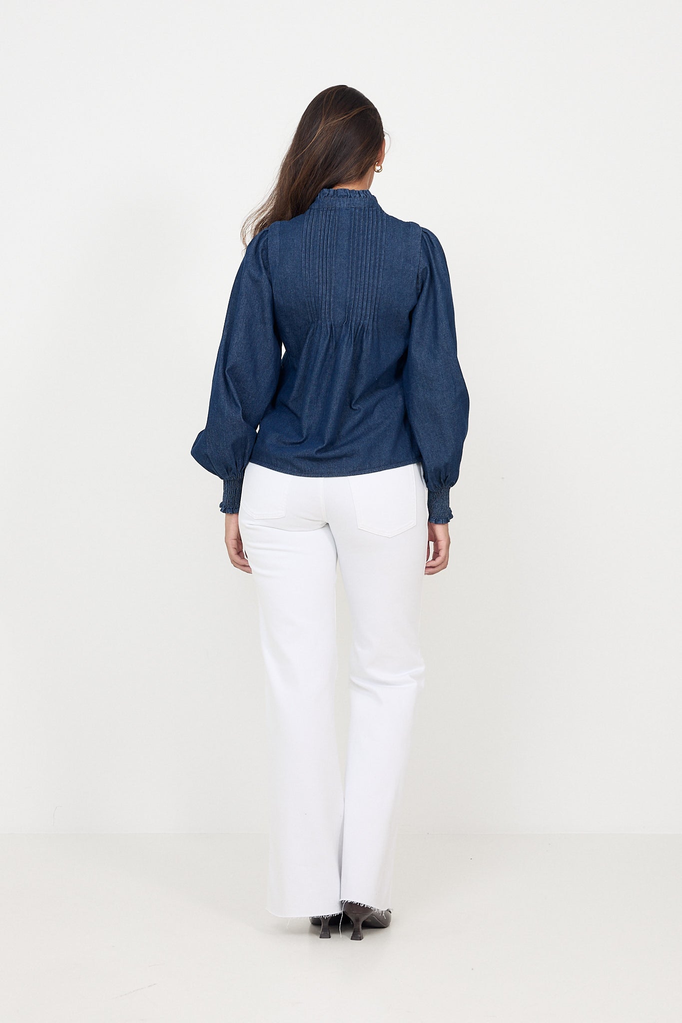 Emma Denim Solid Blouse - Blue