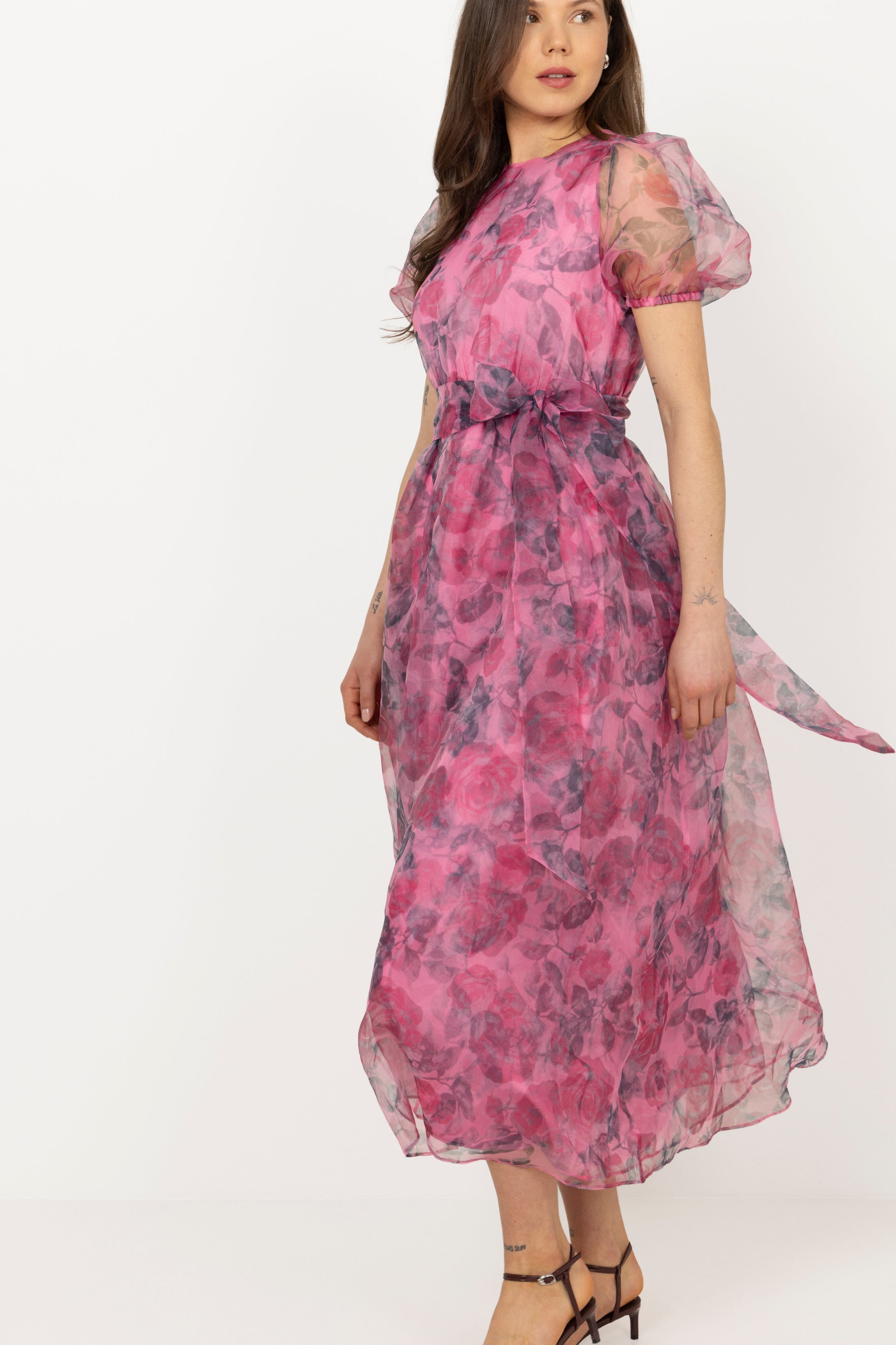 Elsa Flower Organza Maxi Dress - Pink
