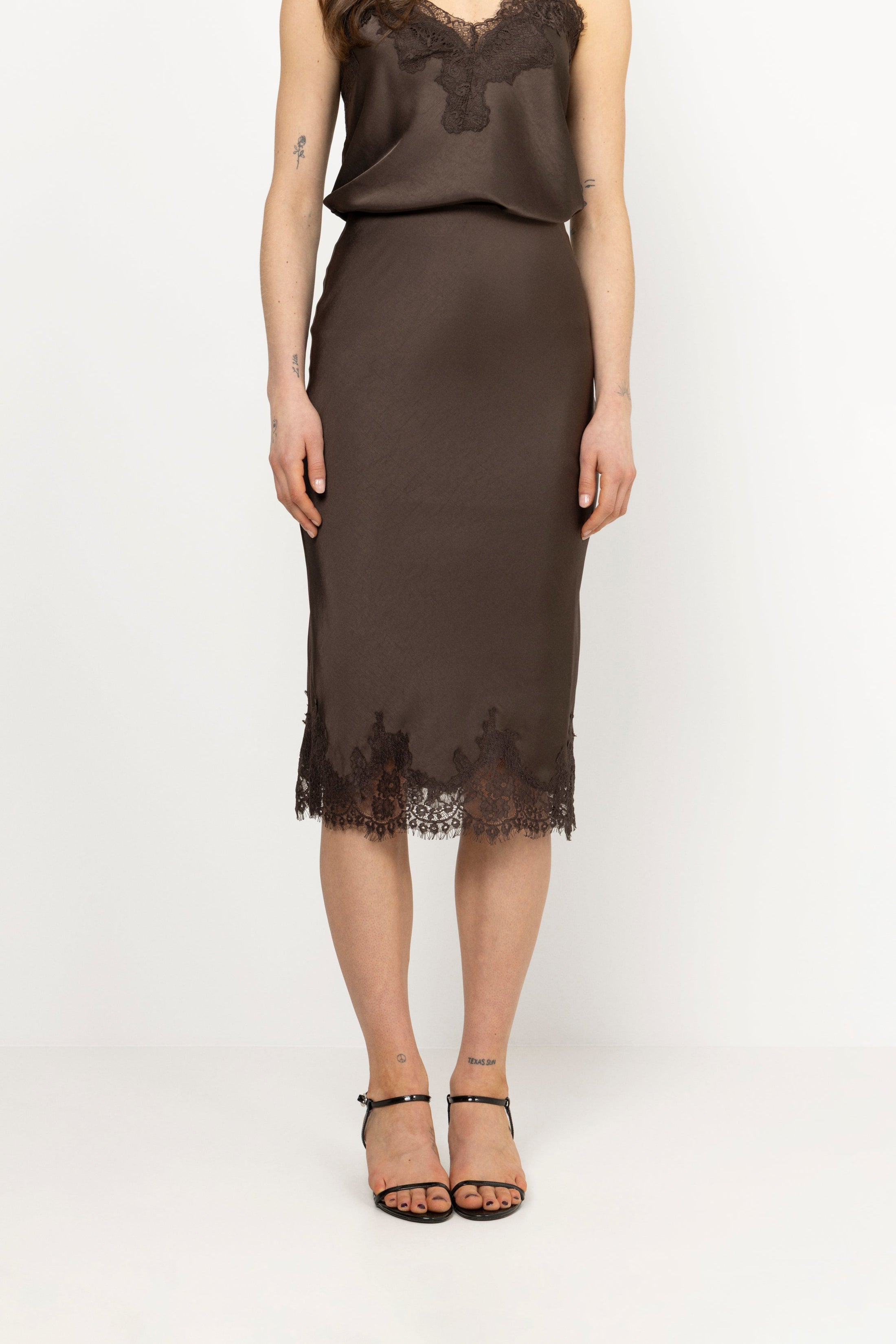 Stinalill Satin Lace Skirt - Dark Brown