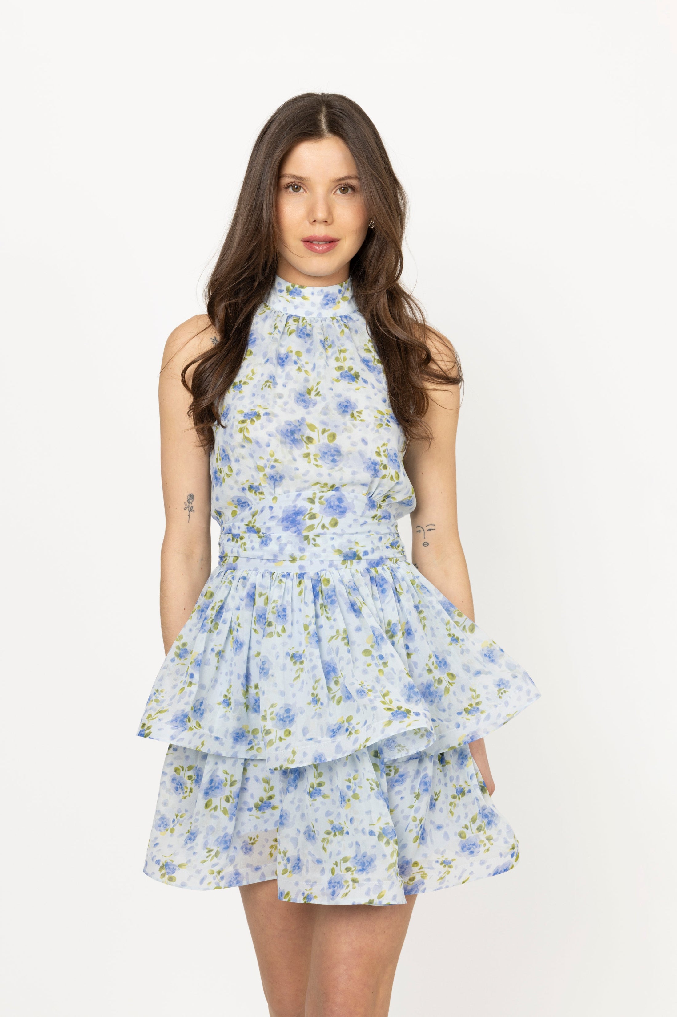Idun Wave Mini Dress - Light Blue Floral