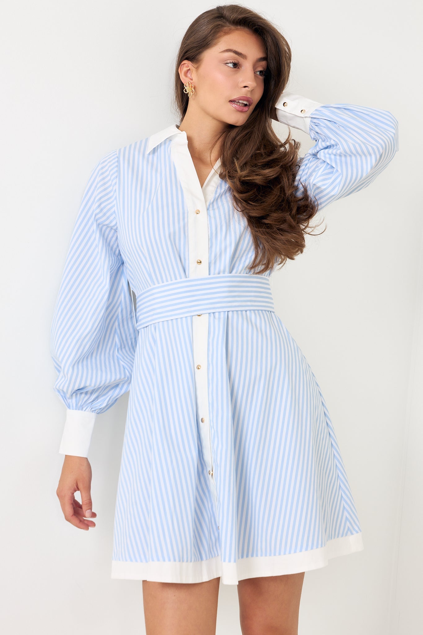 Linnea Stripe Shirt Dress - Light Blue Stripe