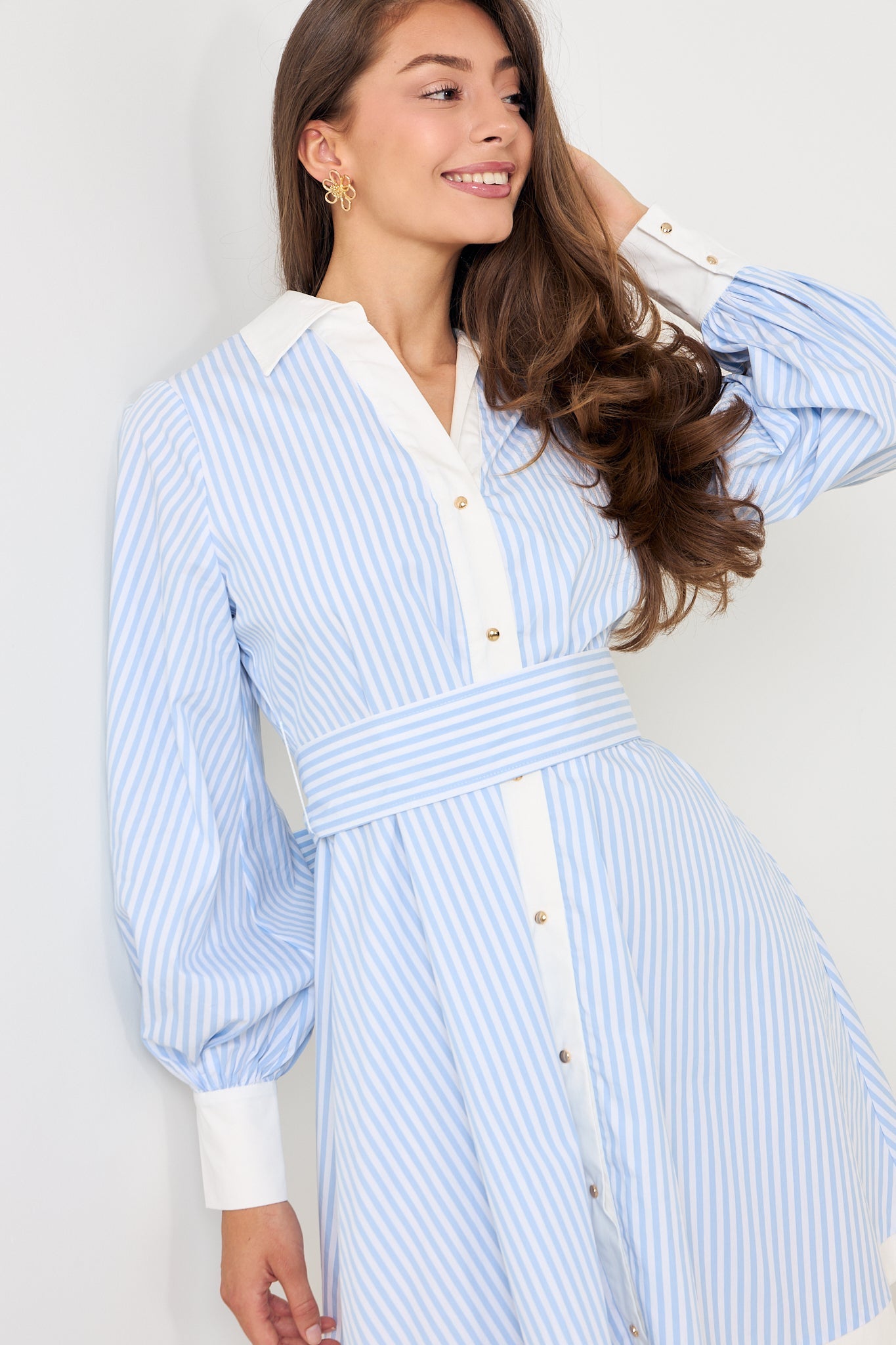 Linnea Stripe Shirt Dress - Light Blue Stripe