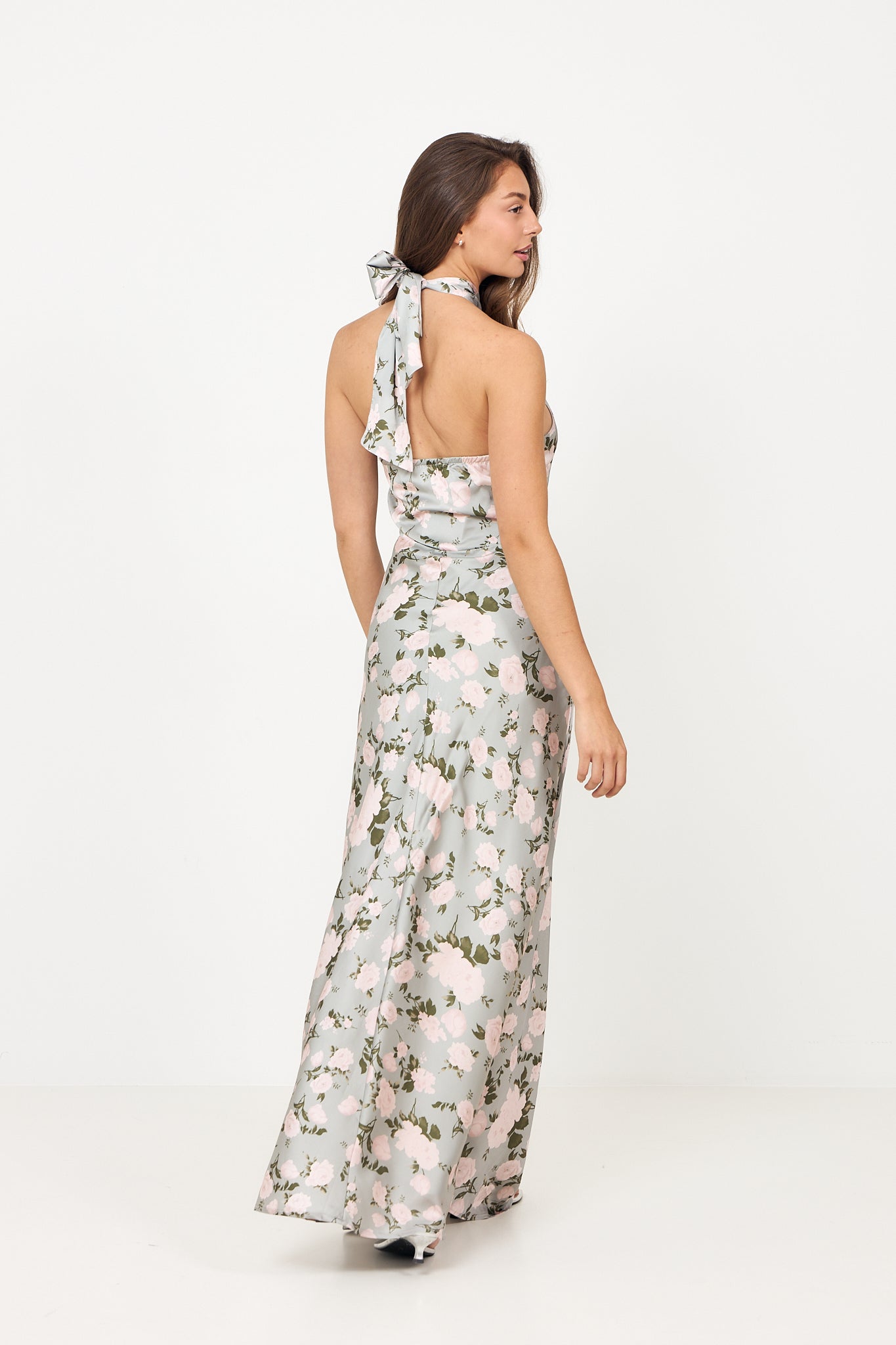 Ebba Floral Satin Maxi Dress - Green