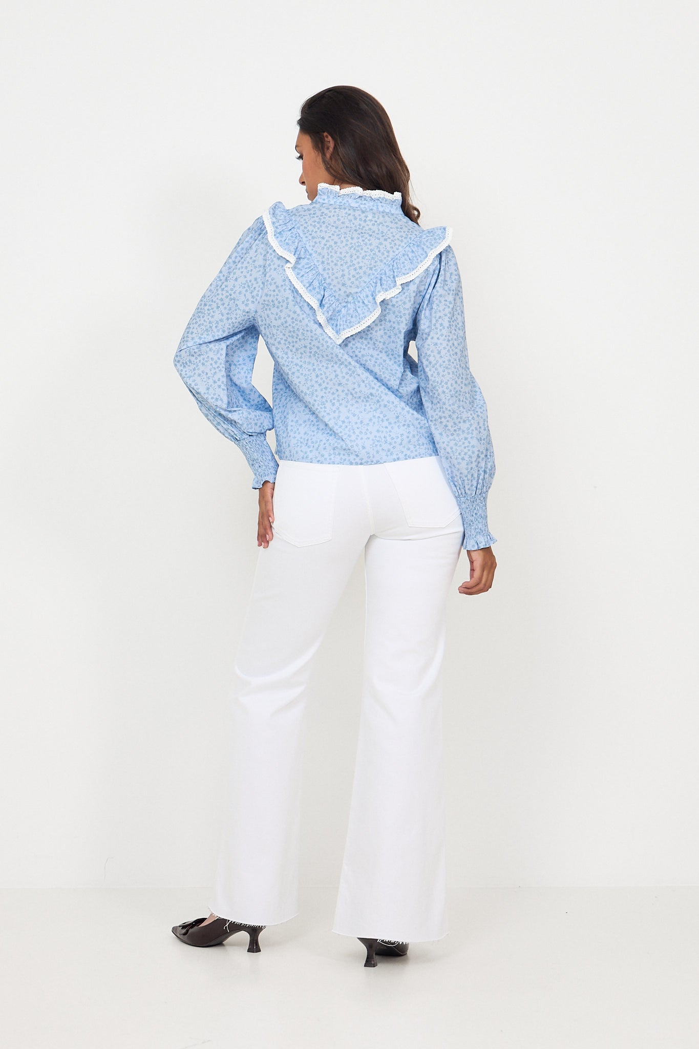 Synne Cotton Flower Blouse - Blue Flower