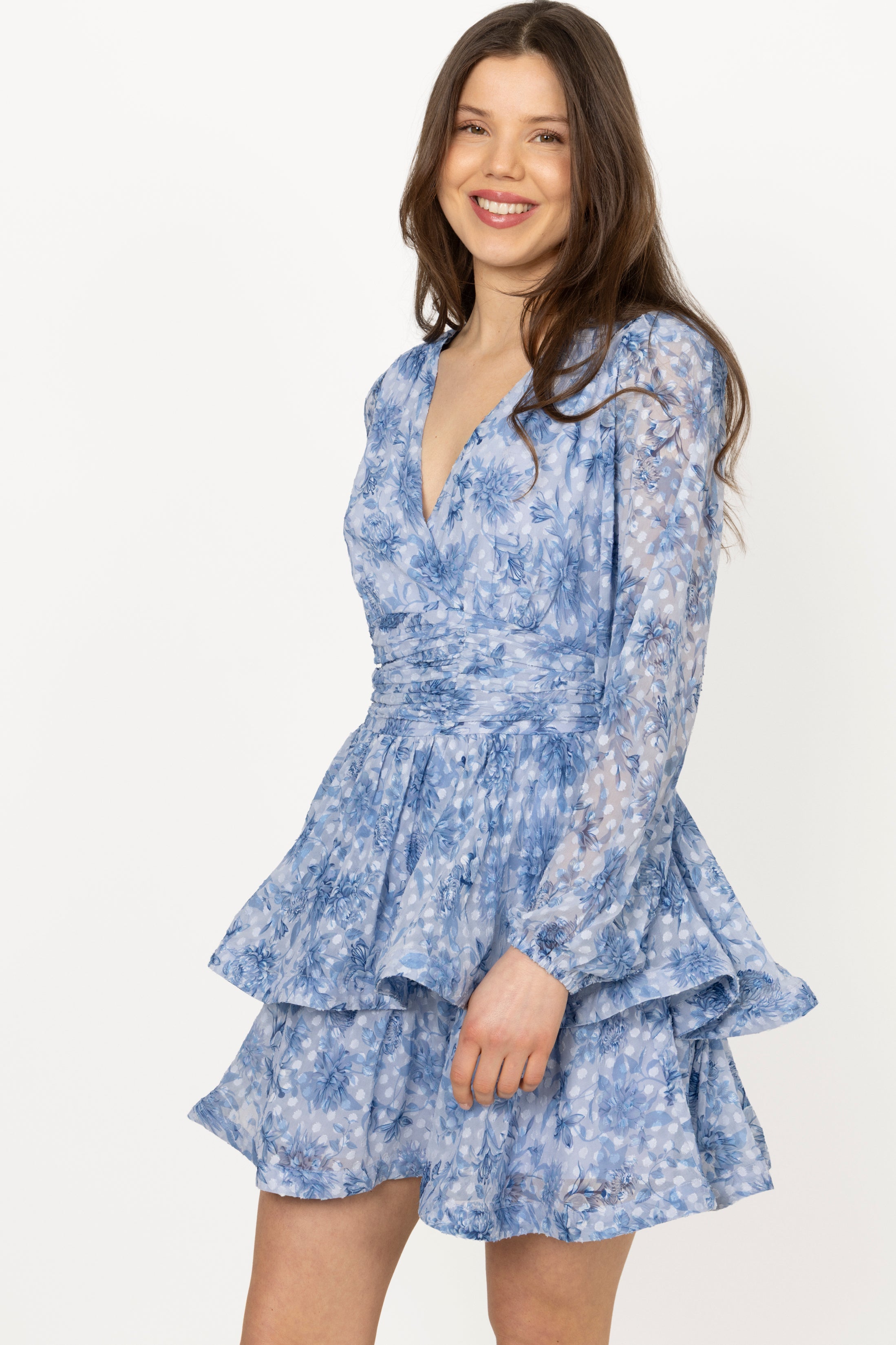 Jade Wave Chiffon Dot Dress - Blue