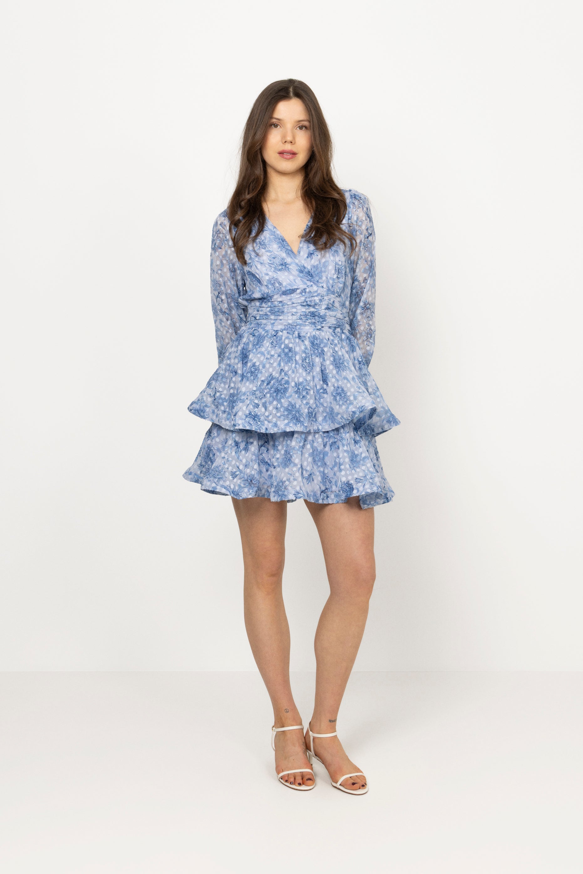 Jade Wave Chiffon Dot Dress - Blue