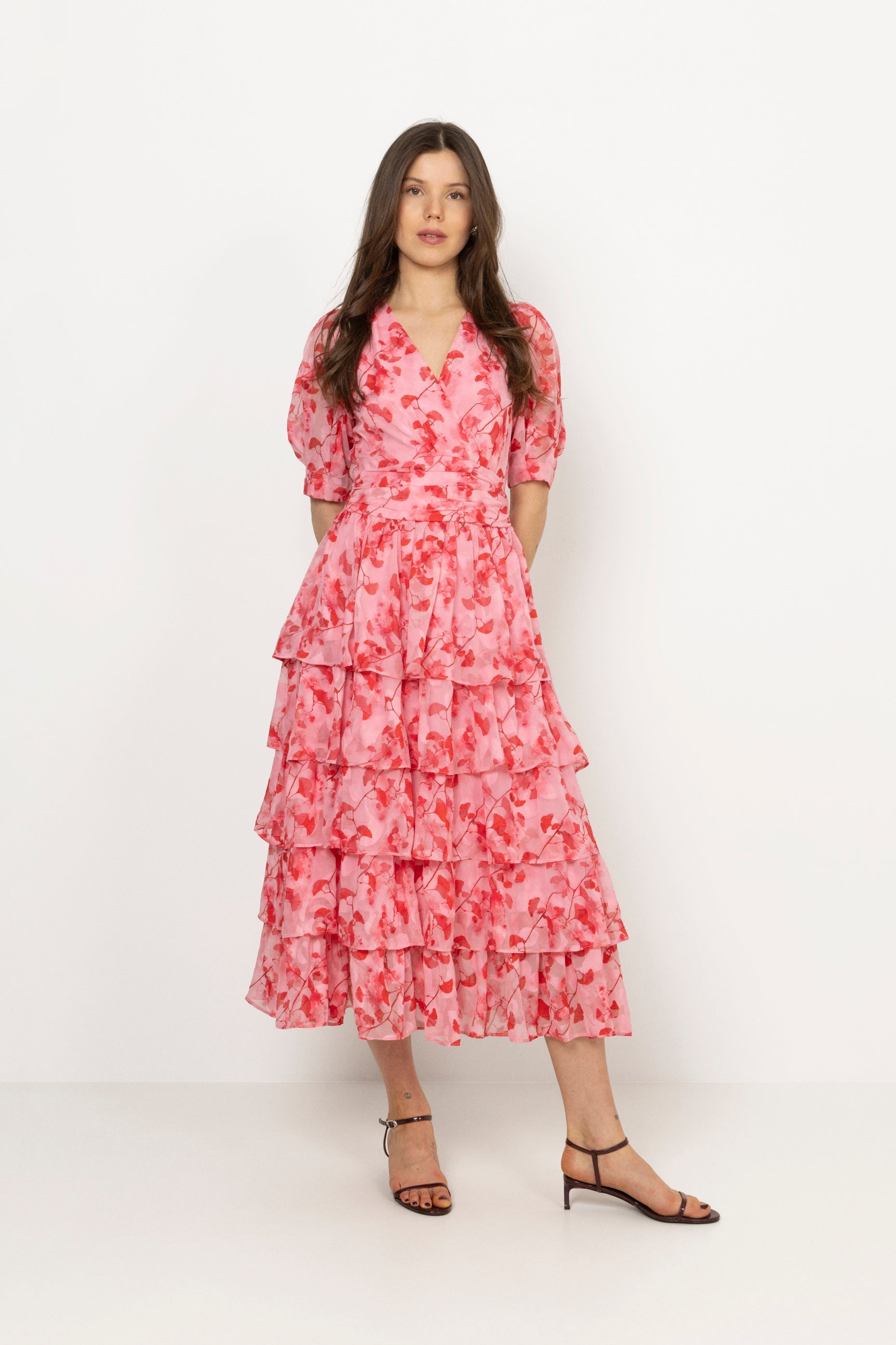 Jade Goddess Midi Dress - Pink/Red