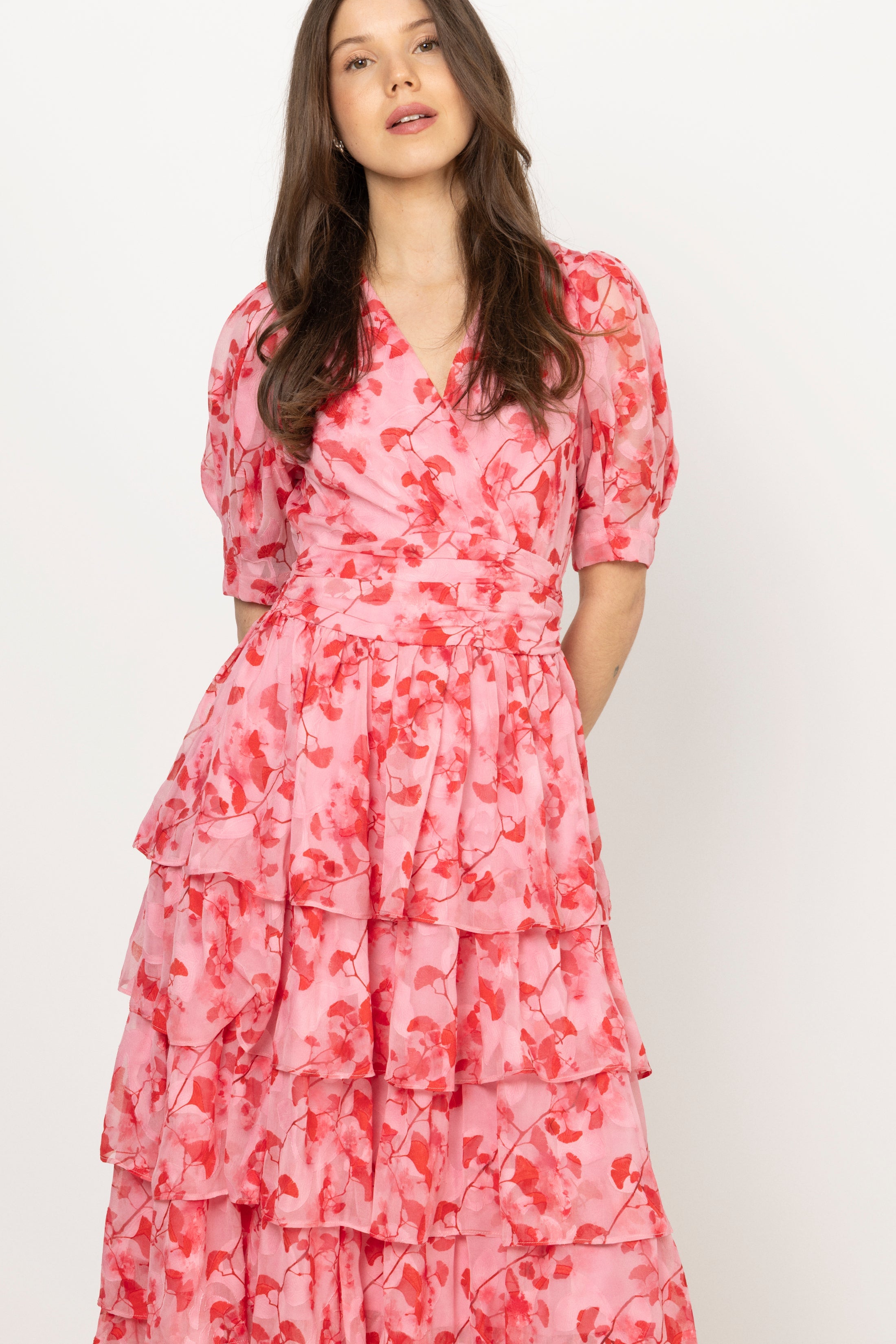 Jade Goddess Midi Dress - Pink/Red