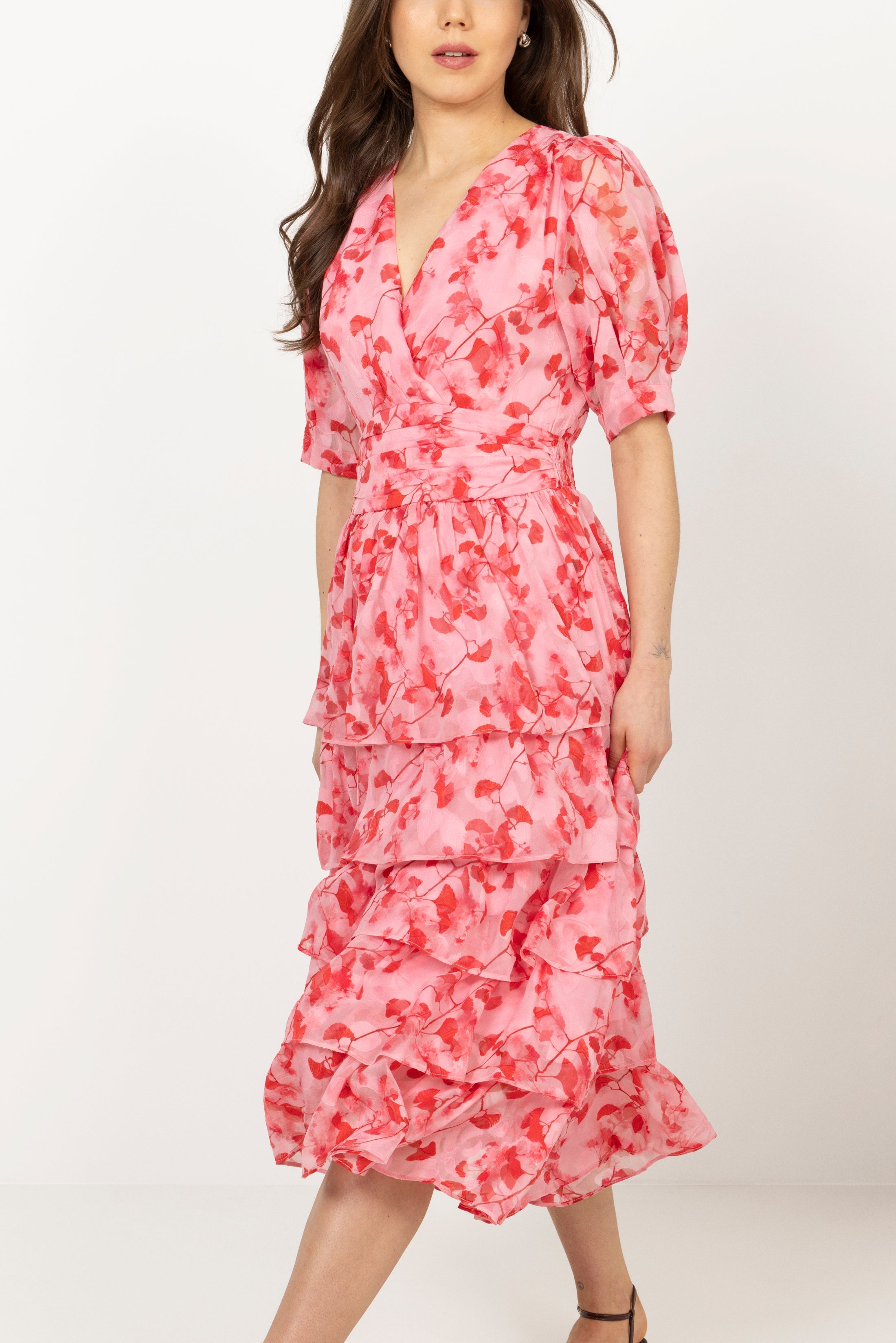 Jade Goddess Midi Dress - Pink/Red