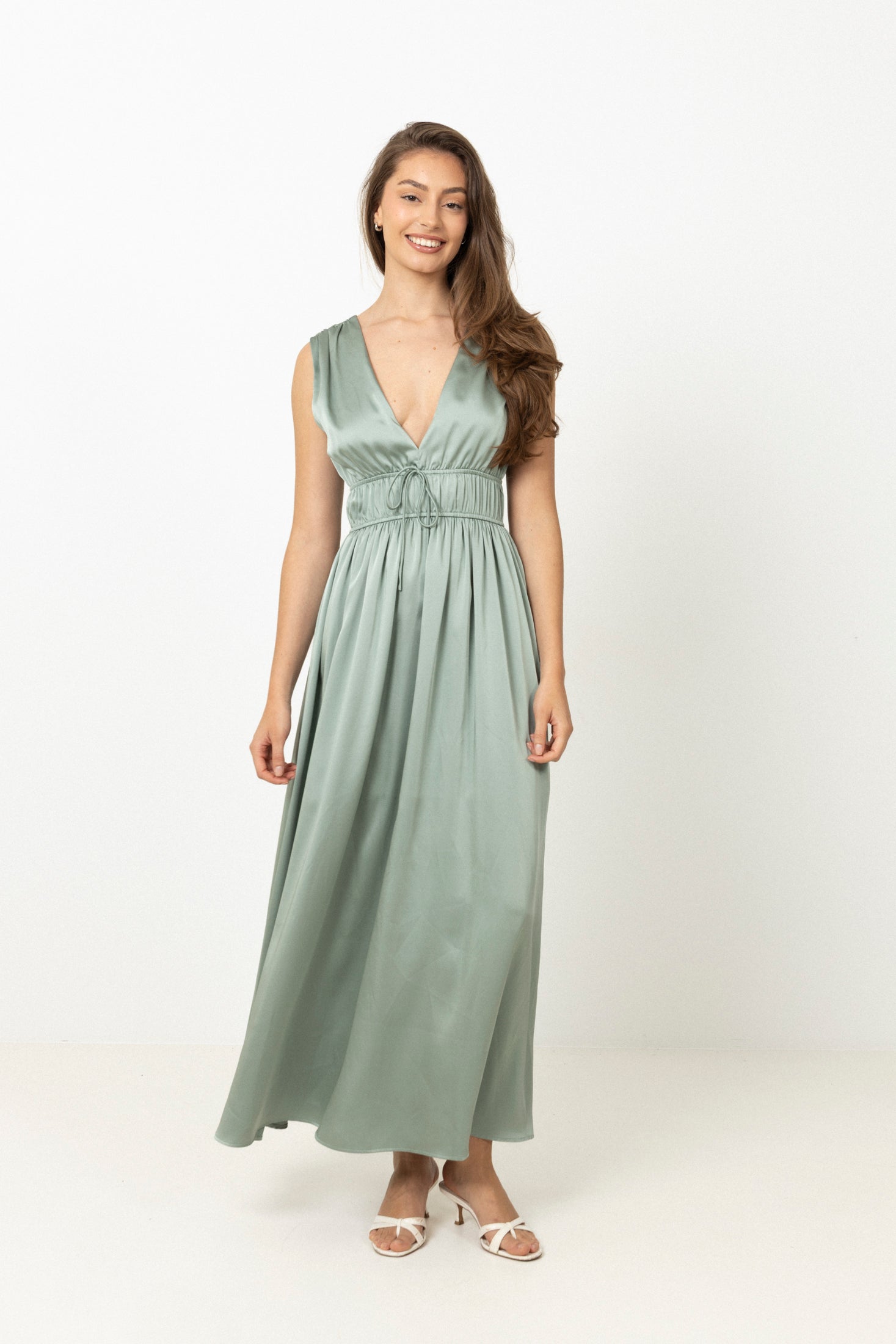 Martine Satin Maxi Dress - Sage Green