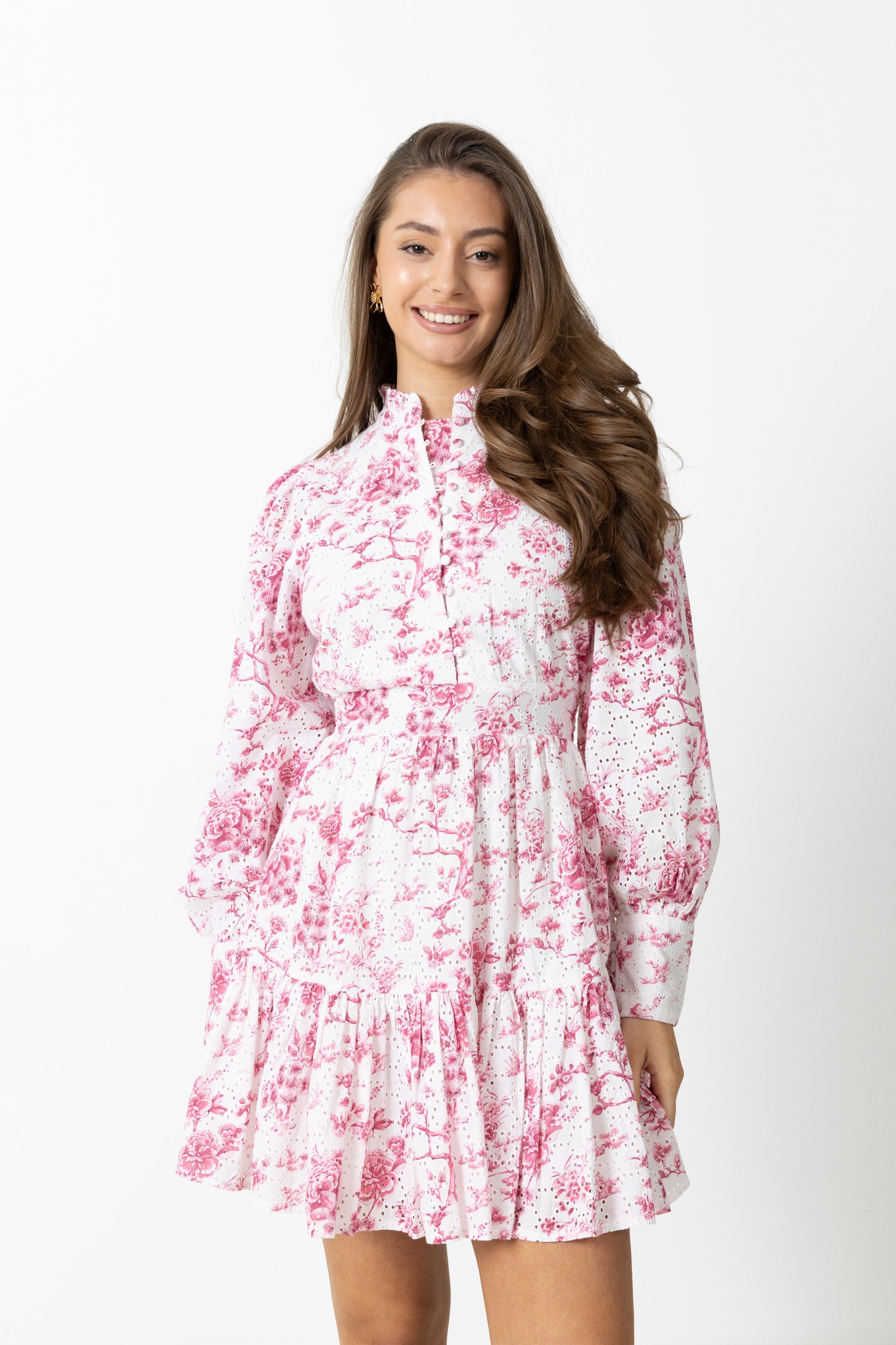 Liv Porcelain B Anglaise Dress - Dark Pink