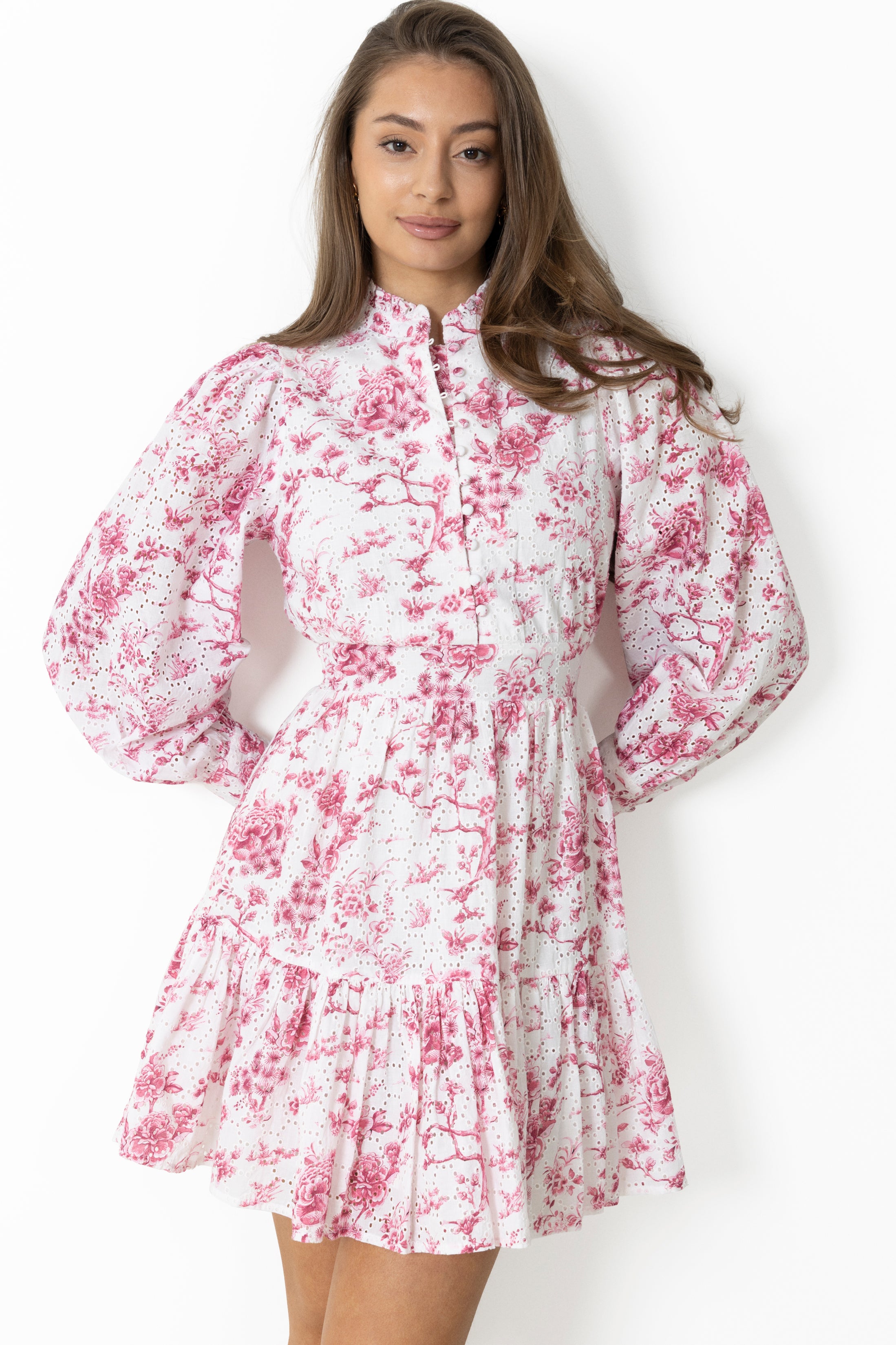 Liv Porcelain B Anglaise Dress - Dark Pink