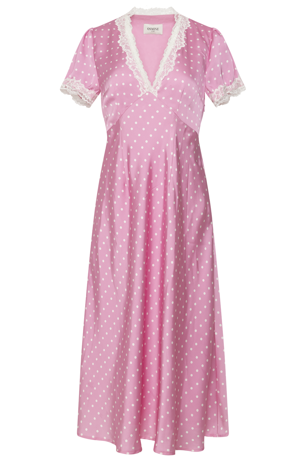 Agnes Dot Satin Midi Dress - Pink