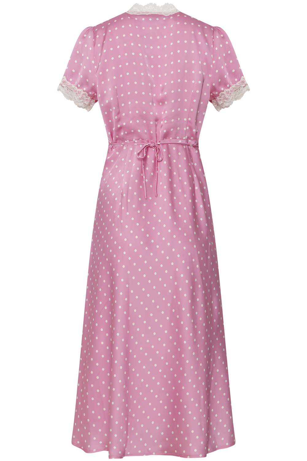 Agnes Dot Satin Midi Dress - Pink