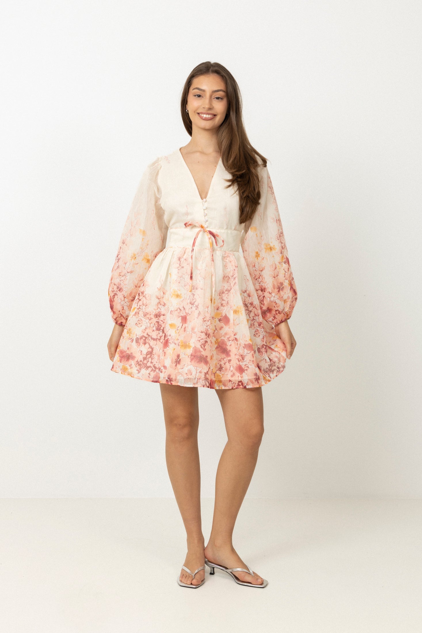 Runa Button Floral Mini Dress - Light Pink Floral