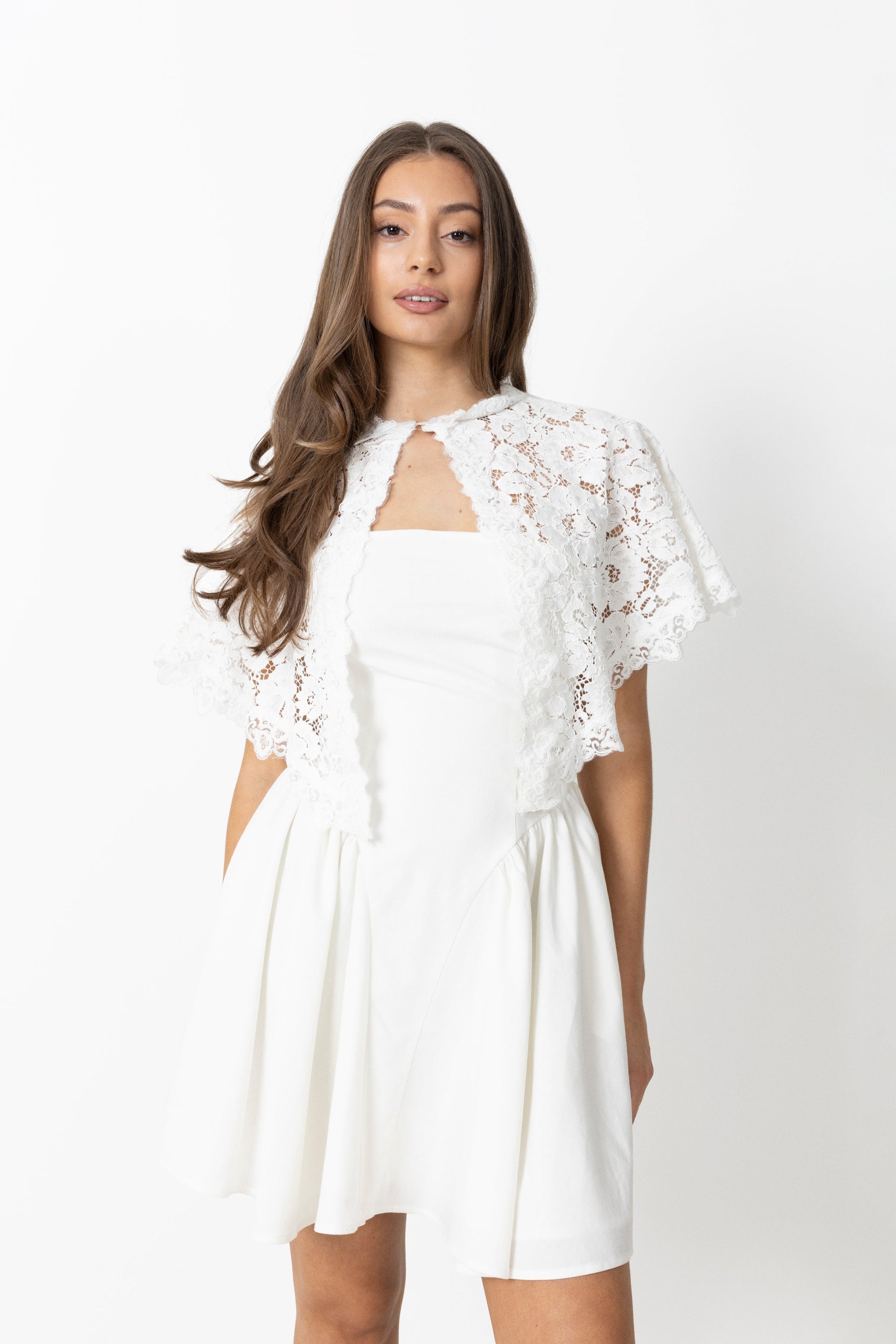 Aurora Linen Cape Mini Dress - White