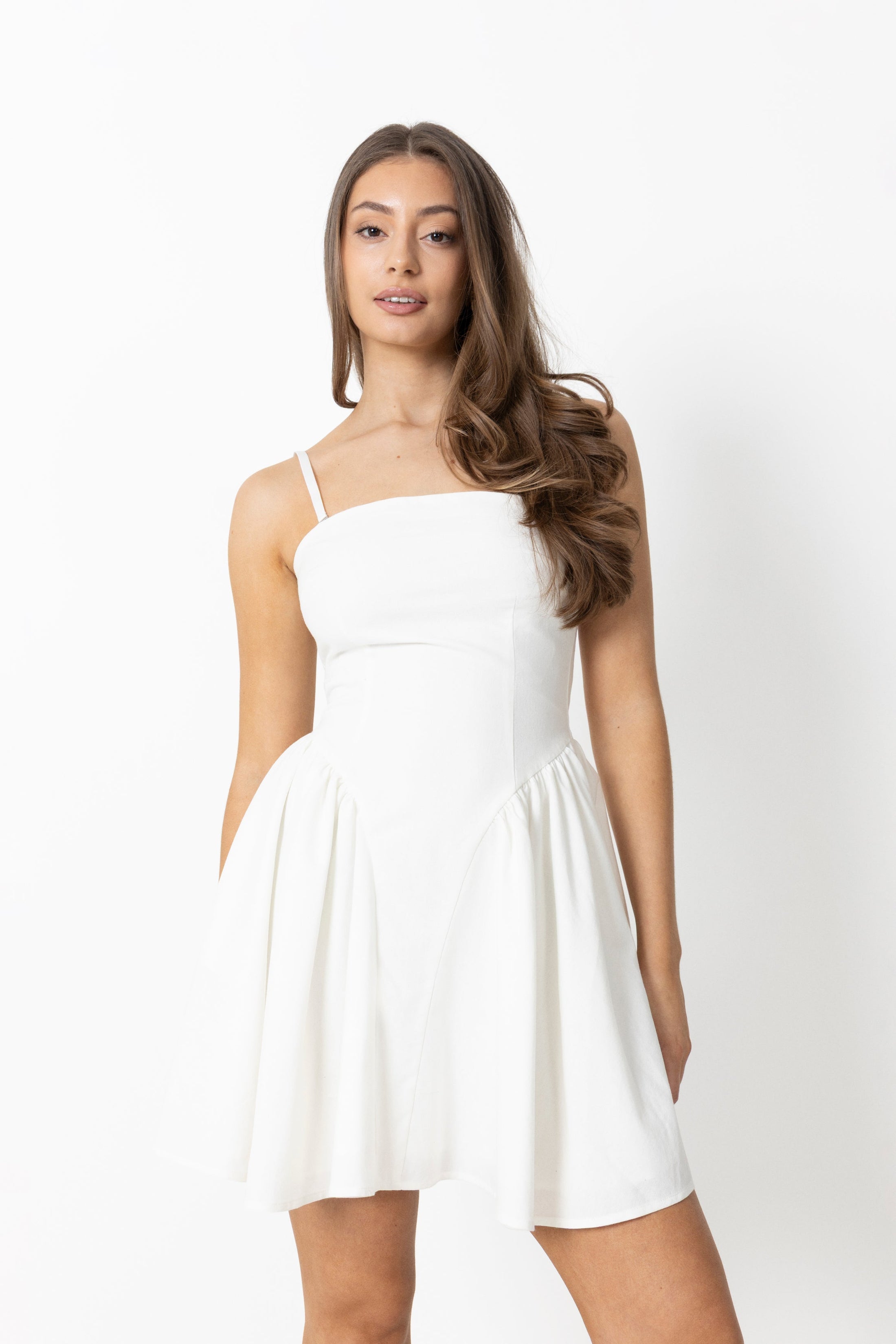 Aurora Linen Cape Mini Dress - White